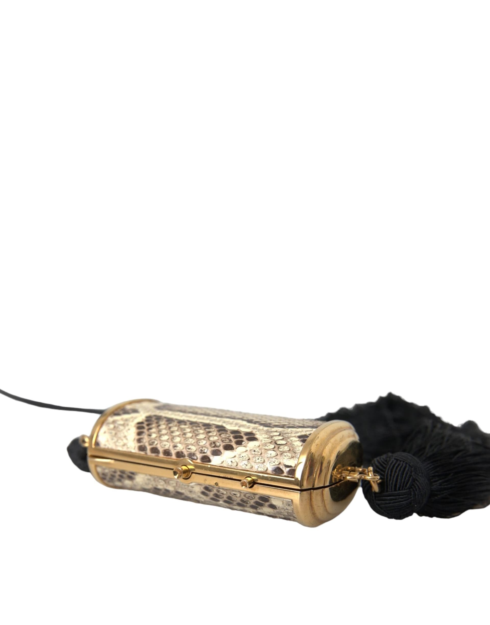 Beige Exotic Leather Mini Mirror Tassel Make Up Holder Bag - 5