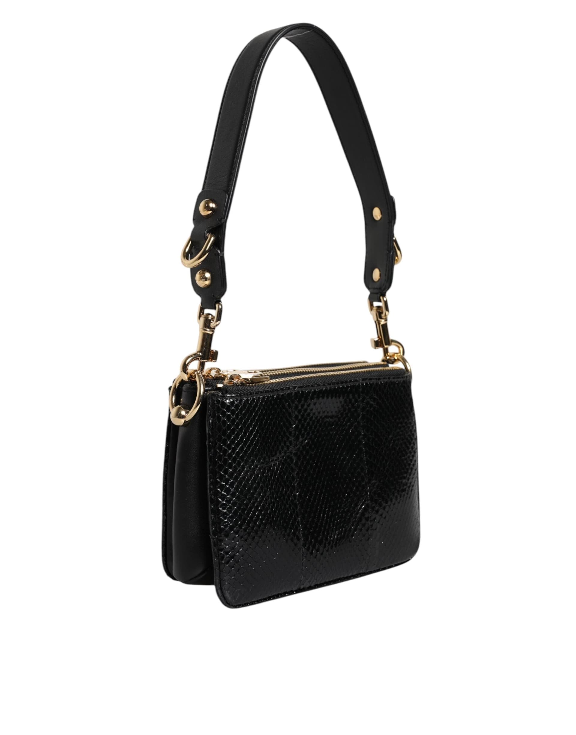 Black Exotic Leather Shoulder Sling Clutch Bag - 3