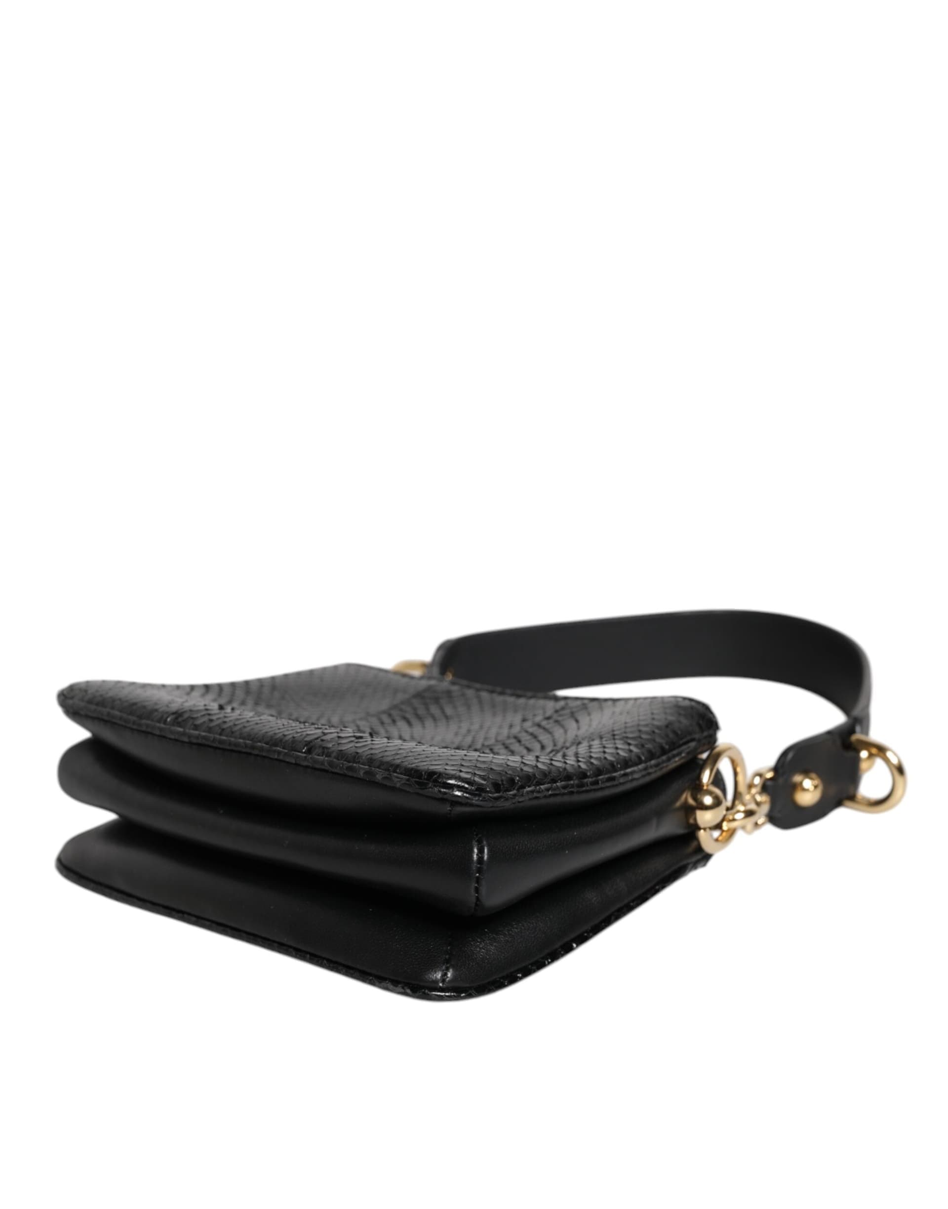 Black Exotic Leather Shoulder Sling Clutch Bag - 5