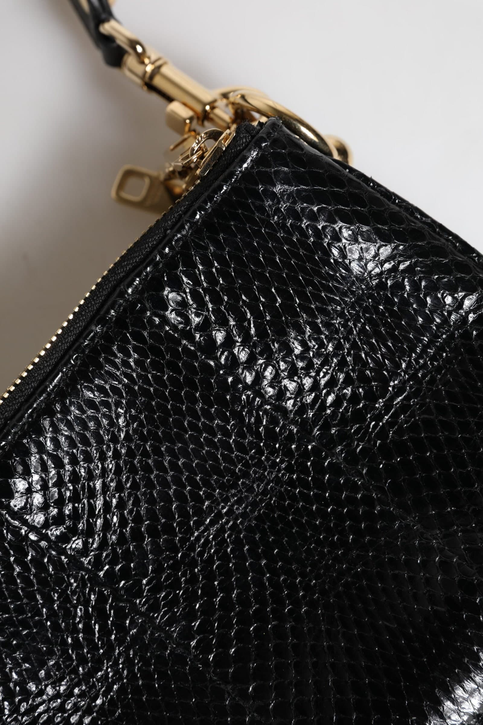 Black Exotic Leather Shoulder Sling Clutch Bag - 7