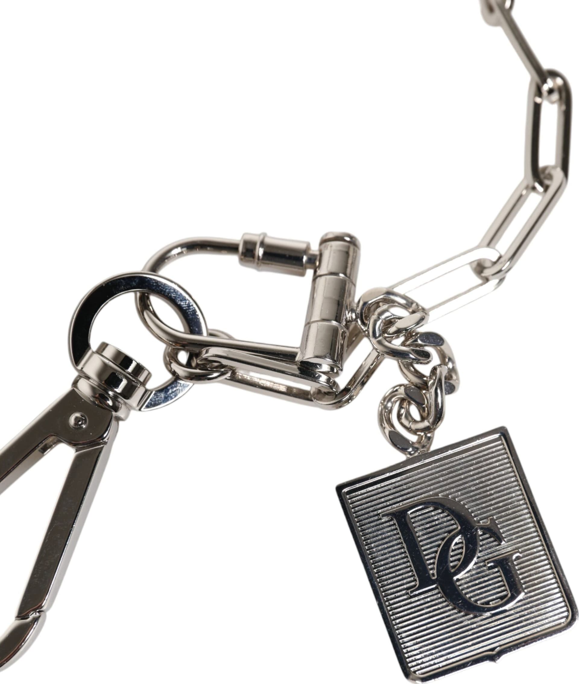 Silver Tone Metal Chain DG Charm Belt Keychain - 4