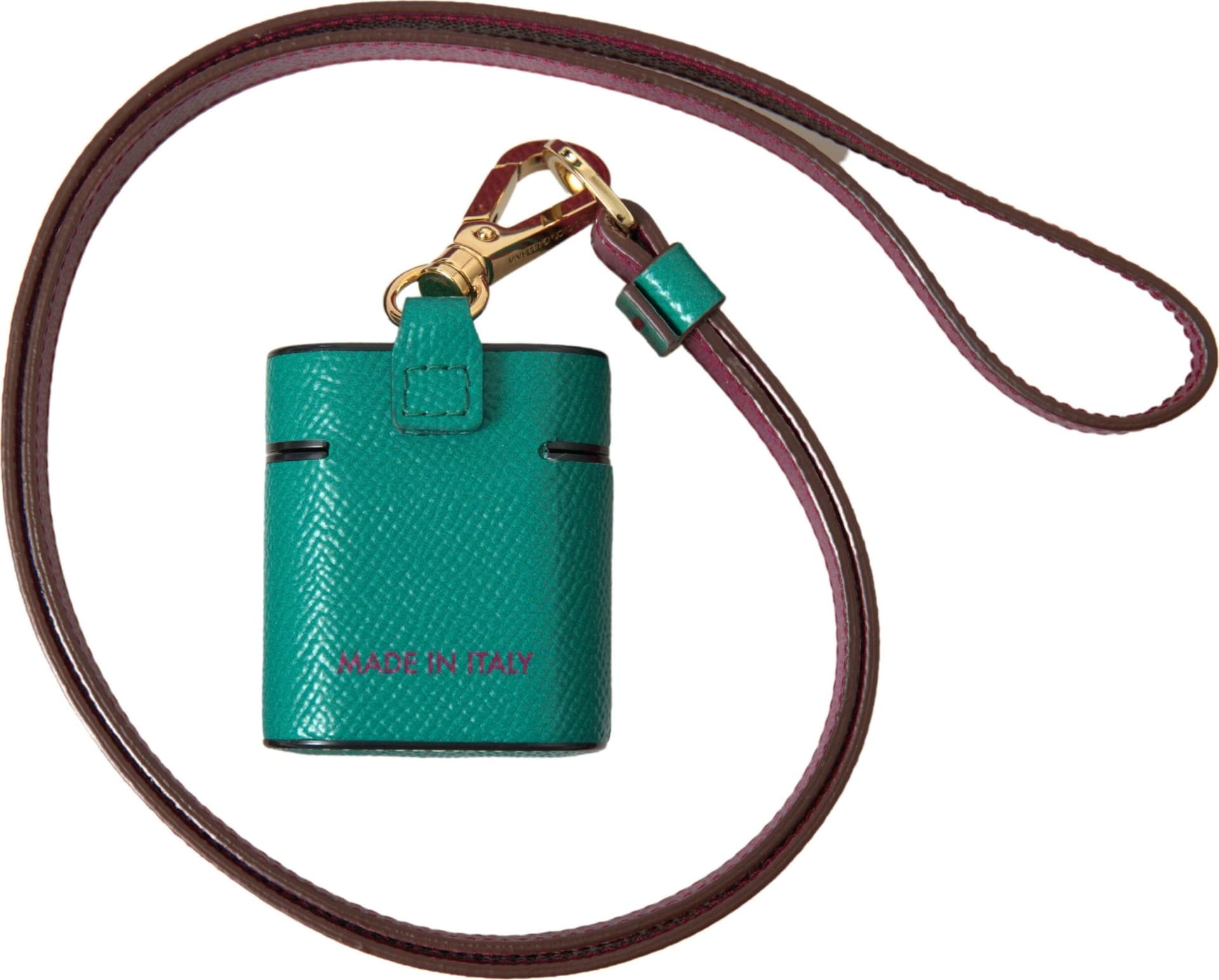 Green Maroon Calf Leather Logo Print Strap Airpods Case