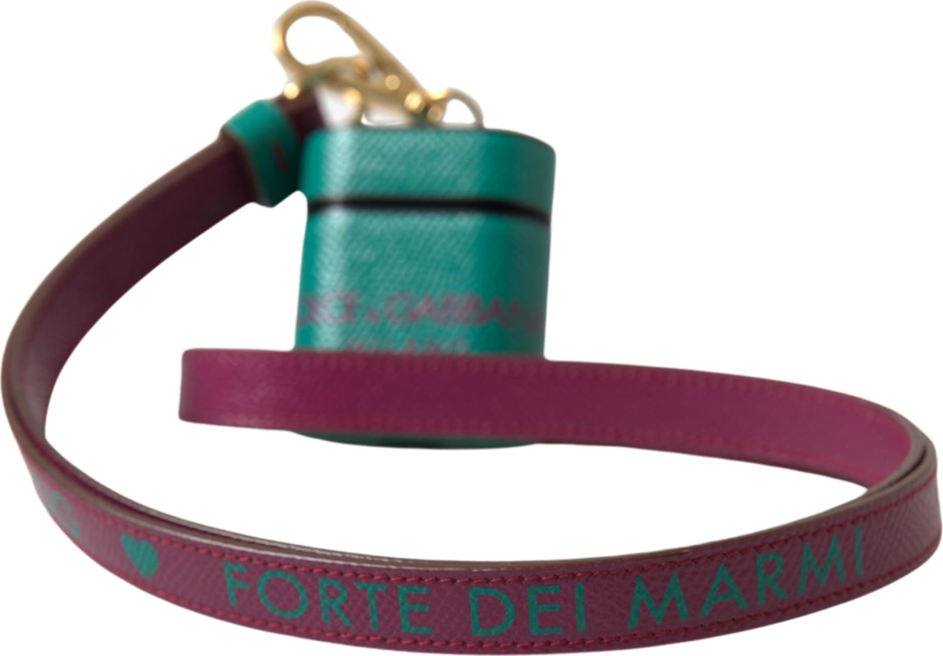 Green Maroon Calf Leather Logo Print Strap Airpods Case - 2