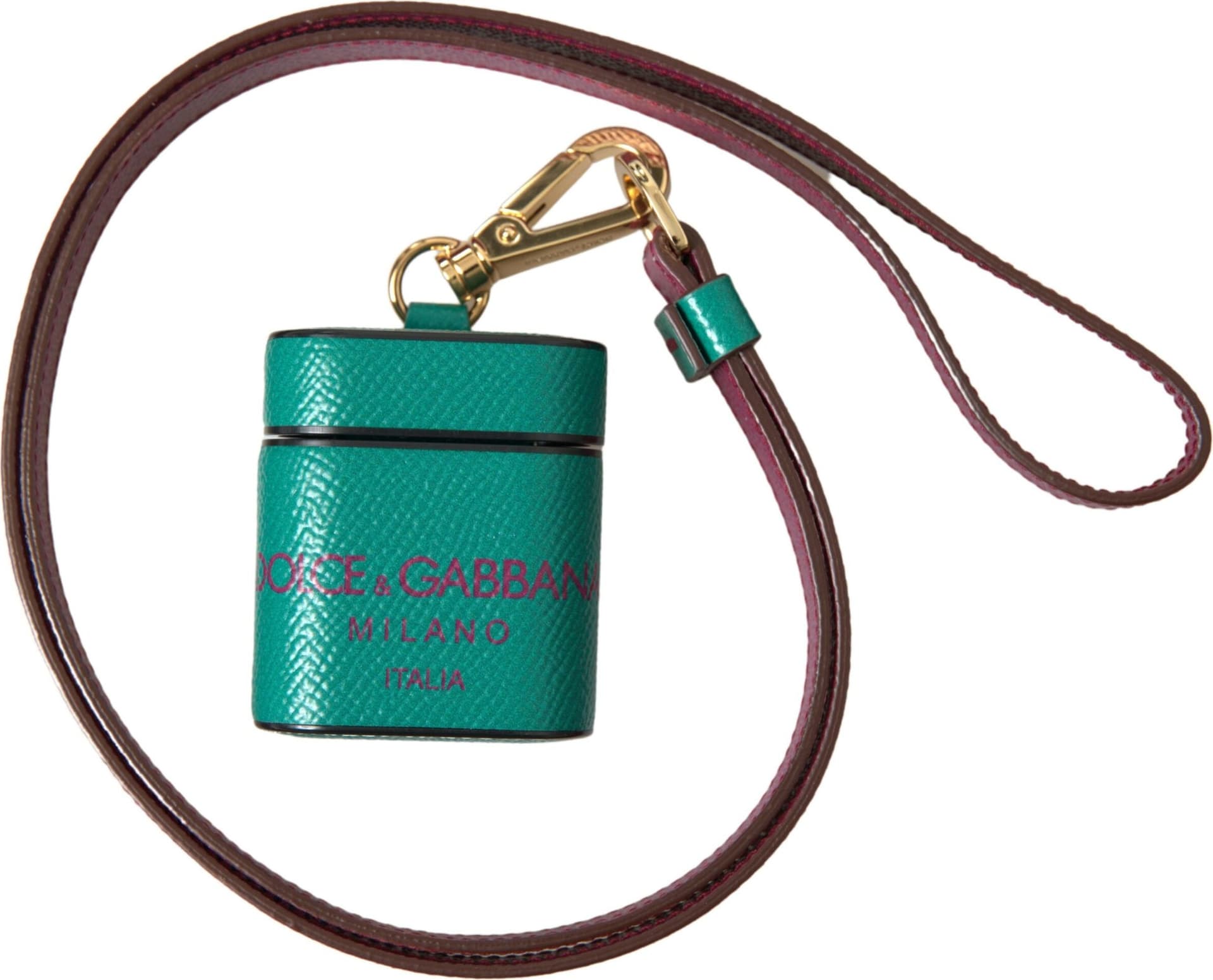 Green Maroon Calf Leather Logo Print Strap Airpods Case - 5