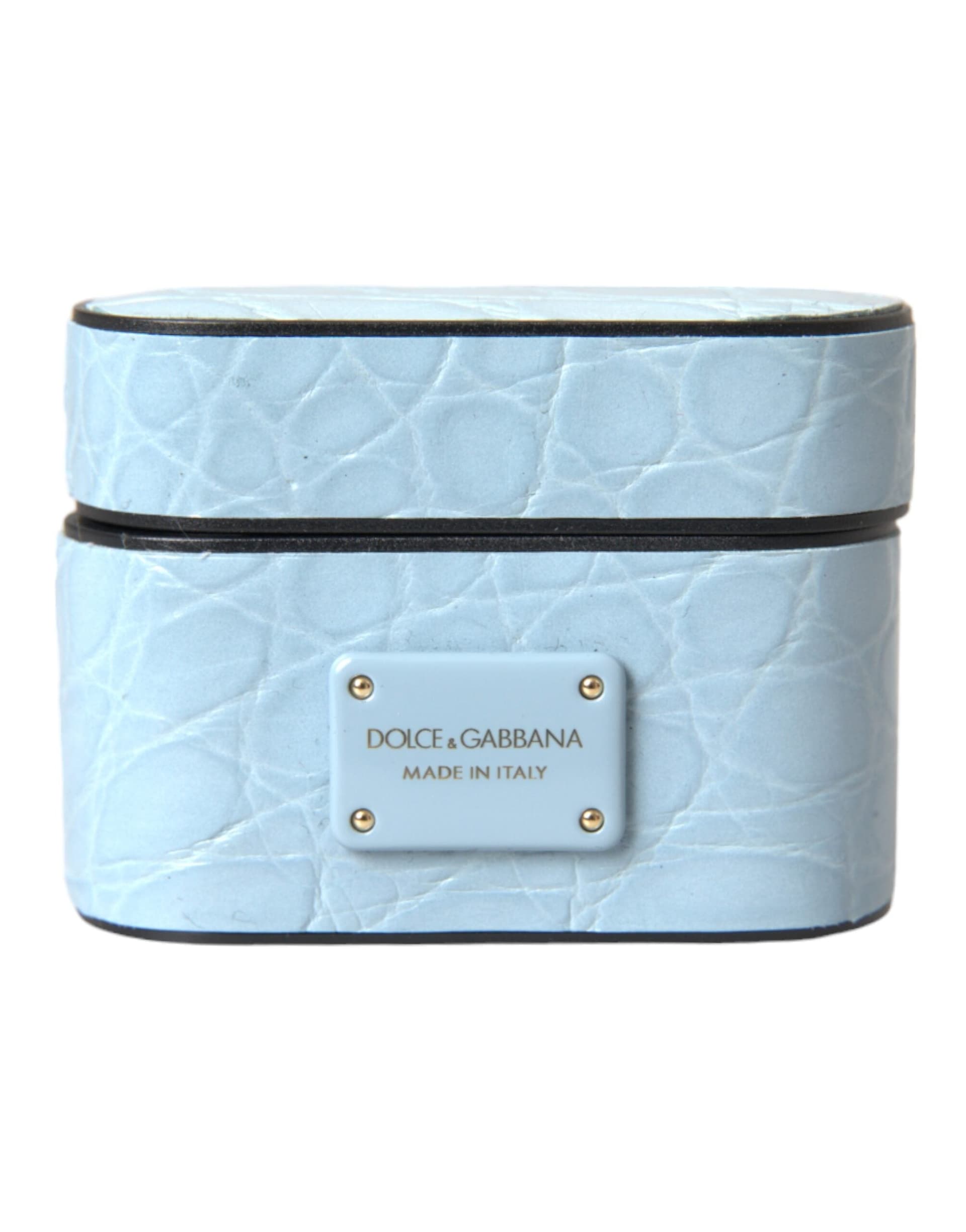 Light Blue Leather Metal Logo Plaque Airpods Case - 2