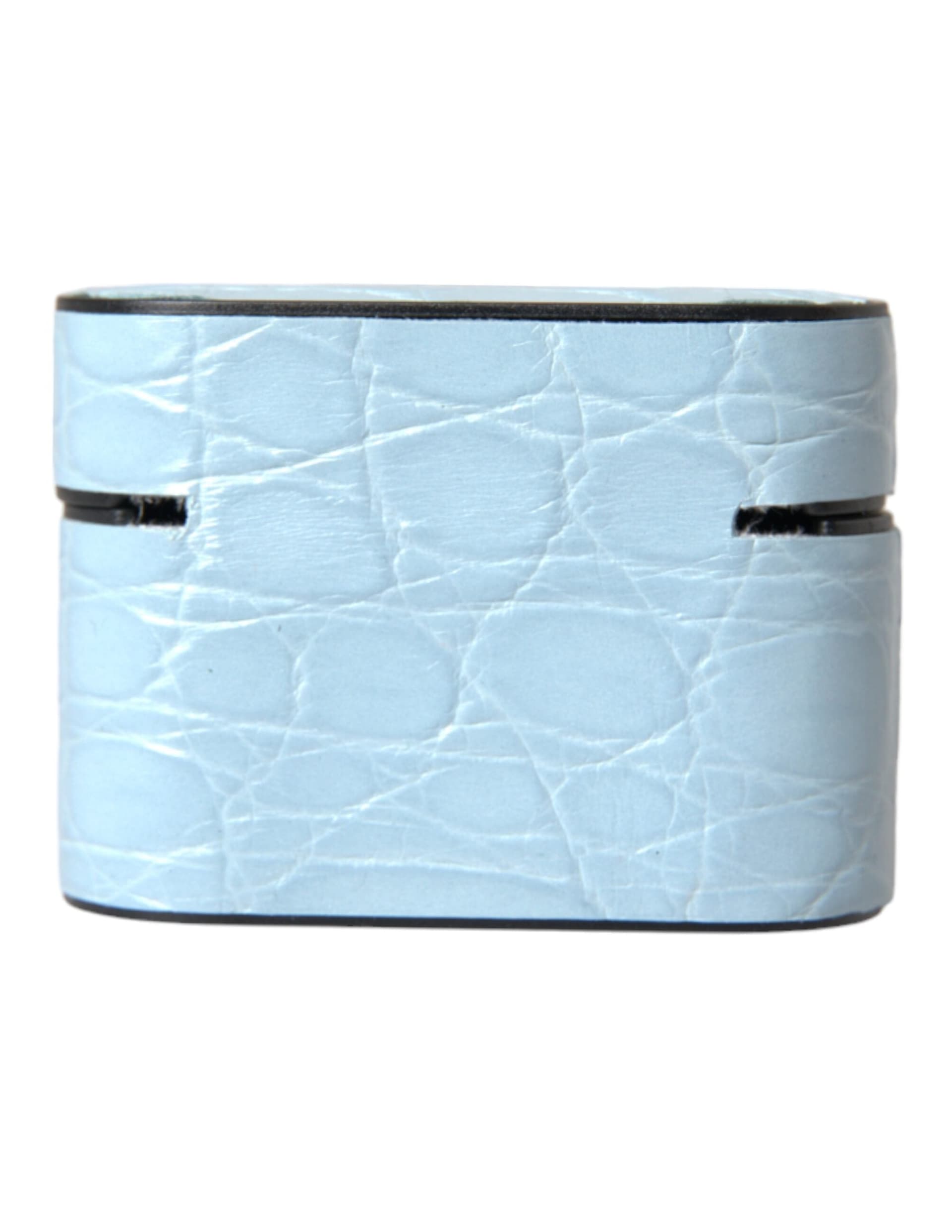 Light Blue Leather Metal Logo Plaque Airpods Case - 4