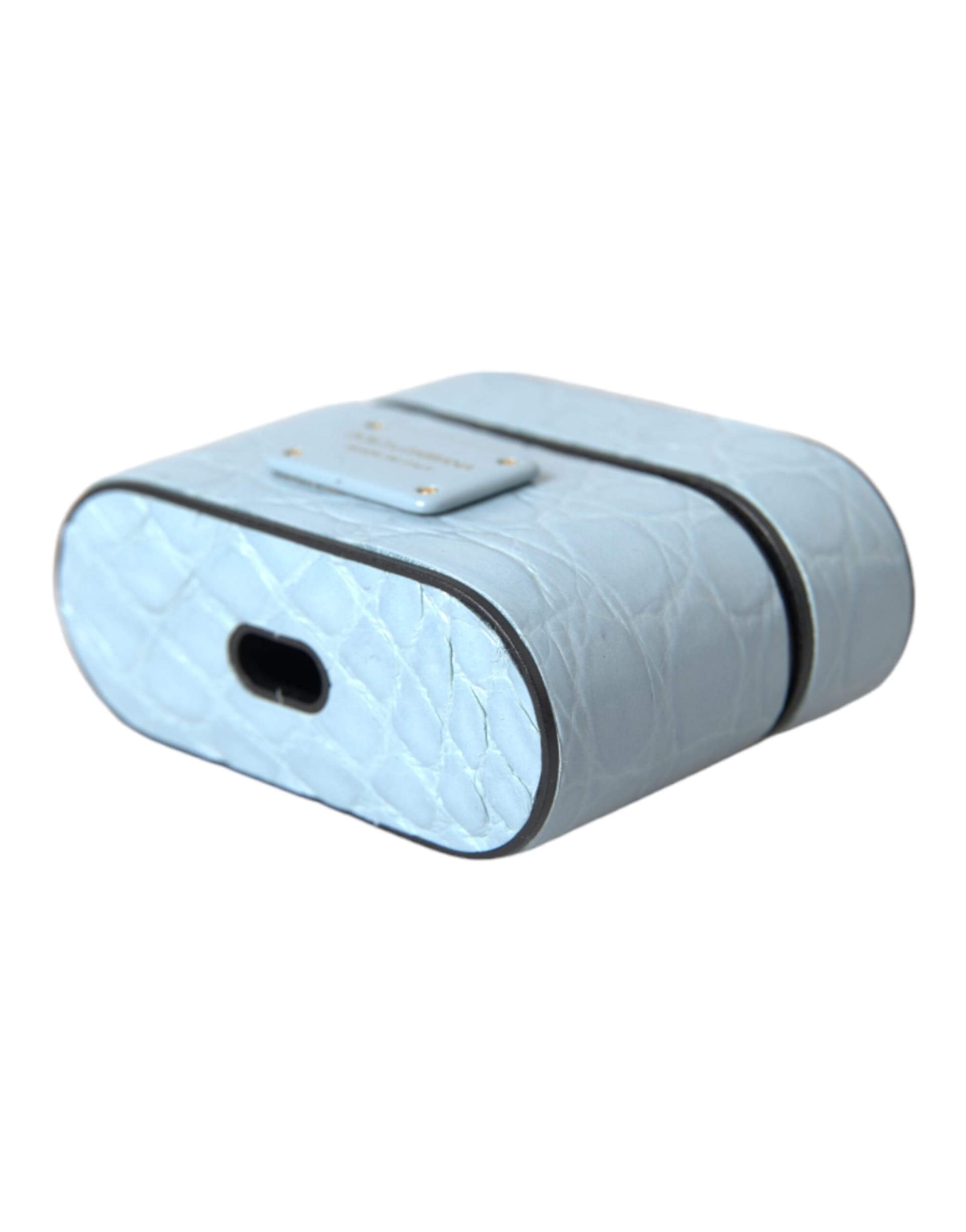 Light Blue Leather Metal Logo Plaque Airpods Case - 5