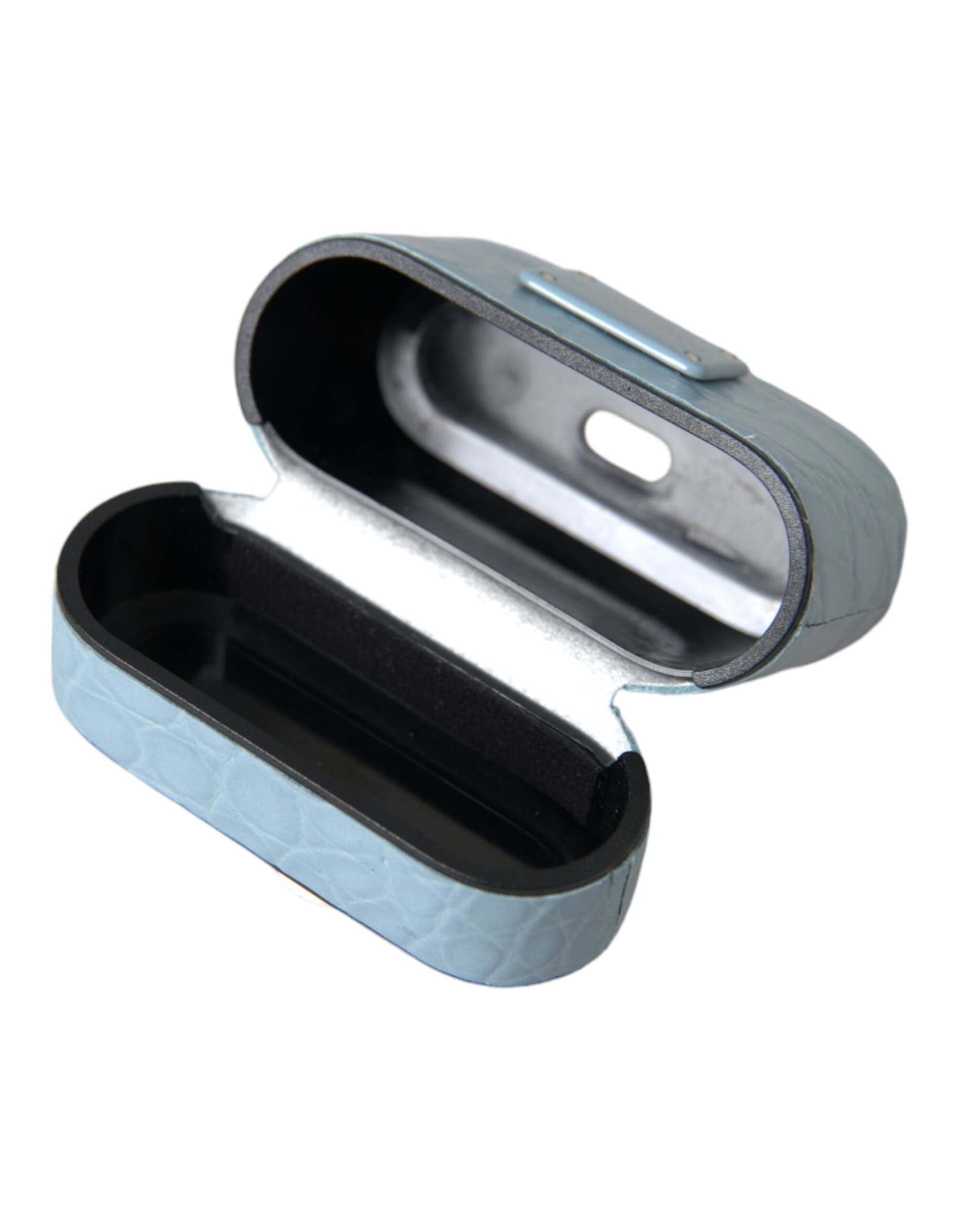 Light Blue Leather Metal Logo Plaque Airpods Case - 7