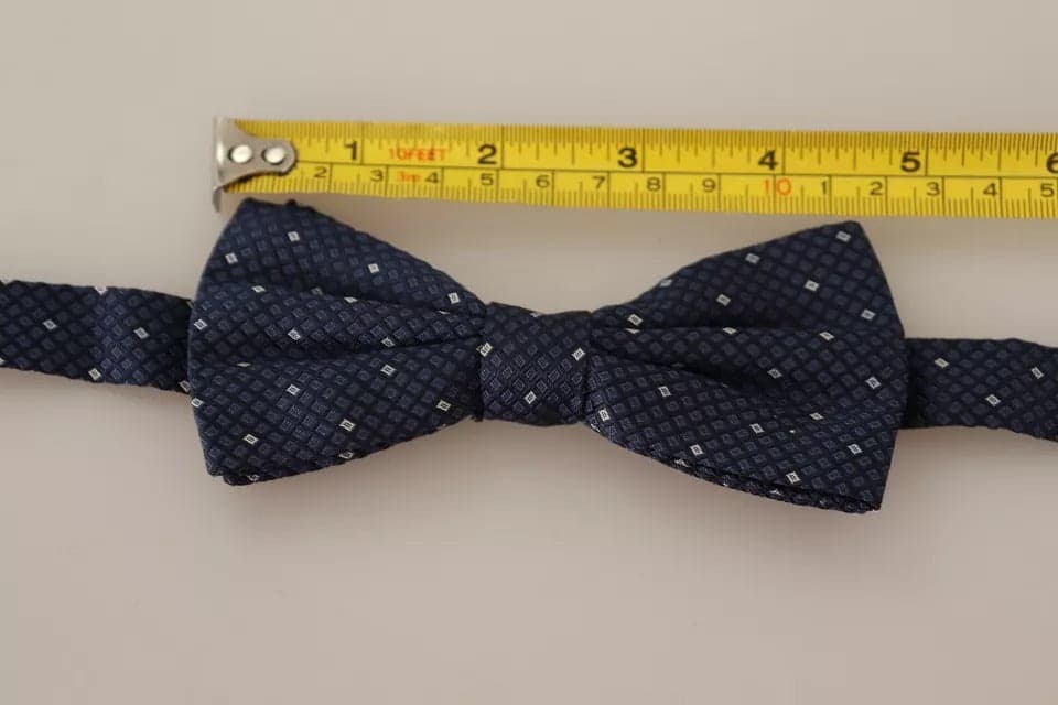 Blue Patterned Silk Adjustable Neck Bow Tie Men - 3