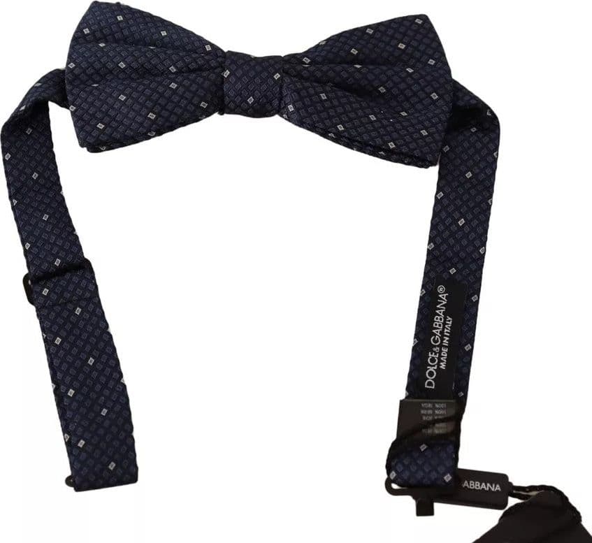 Blue Patterned Silk Adjustable Neck Bow Tie Men - 4
