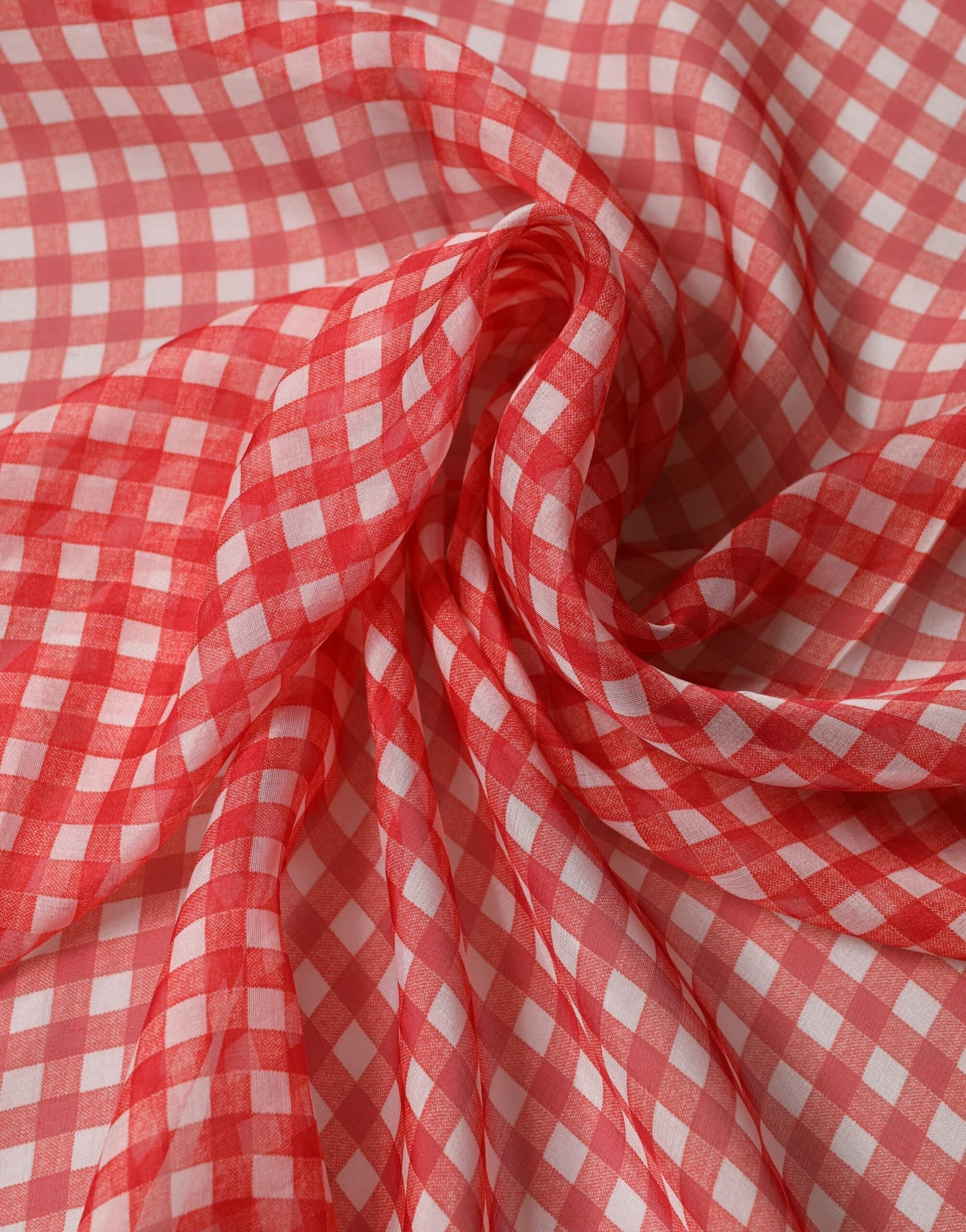 White Red Check Silk Wrap Foulard 140cm x 136cm Scarf - 4