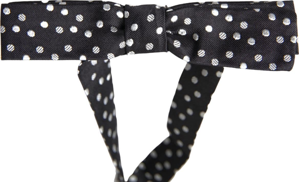 Black Polka Dot Silk Adjustable Men Neck Papillon Bow Tie - 3