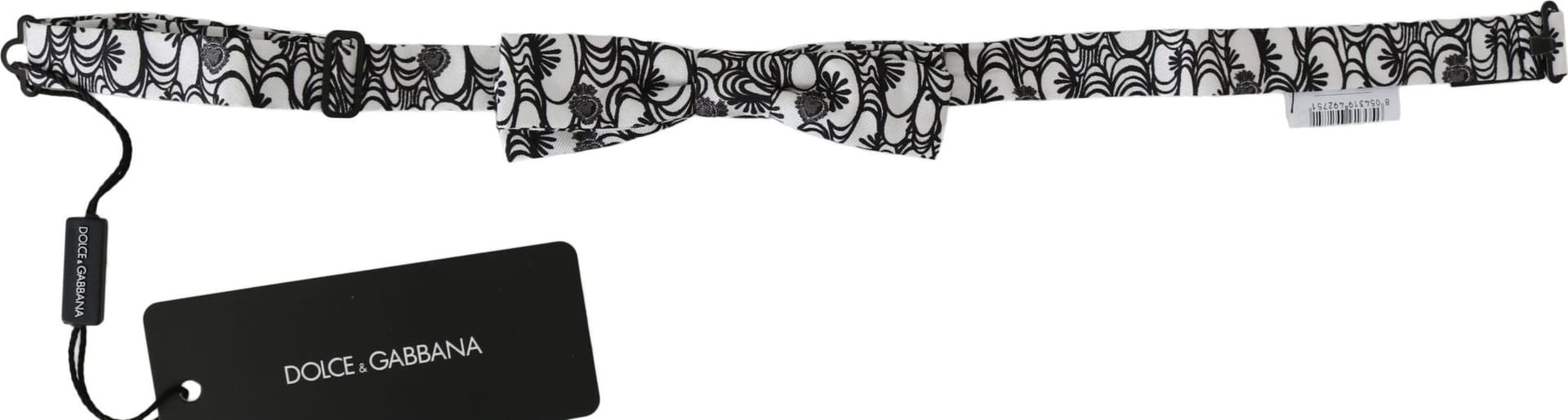 White Pattern Silk Adjustable Neck Papillon Tie - 2