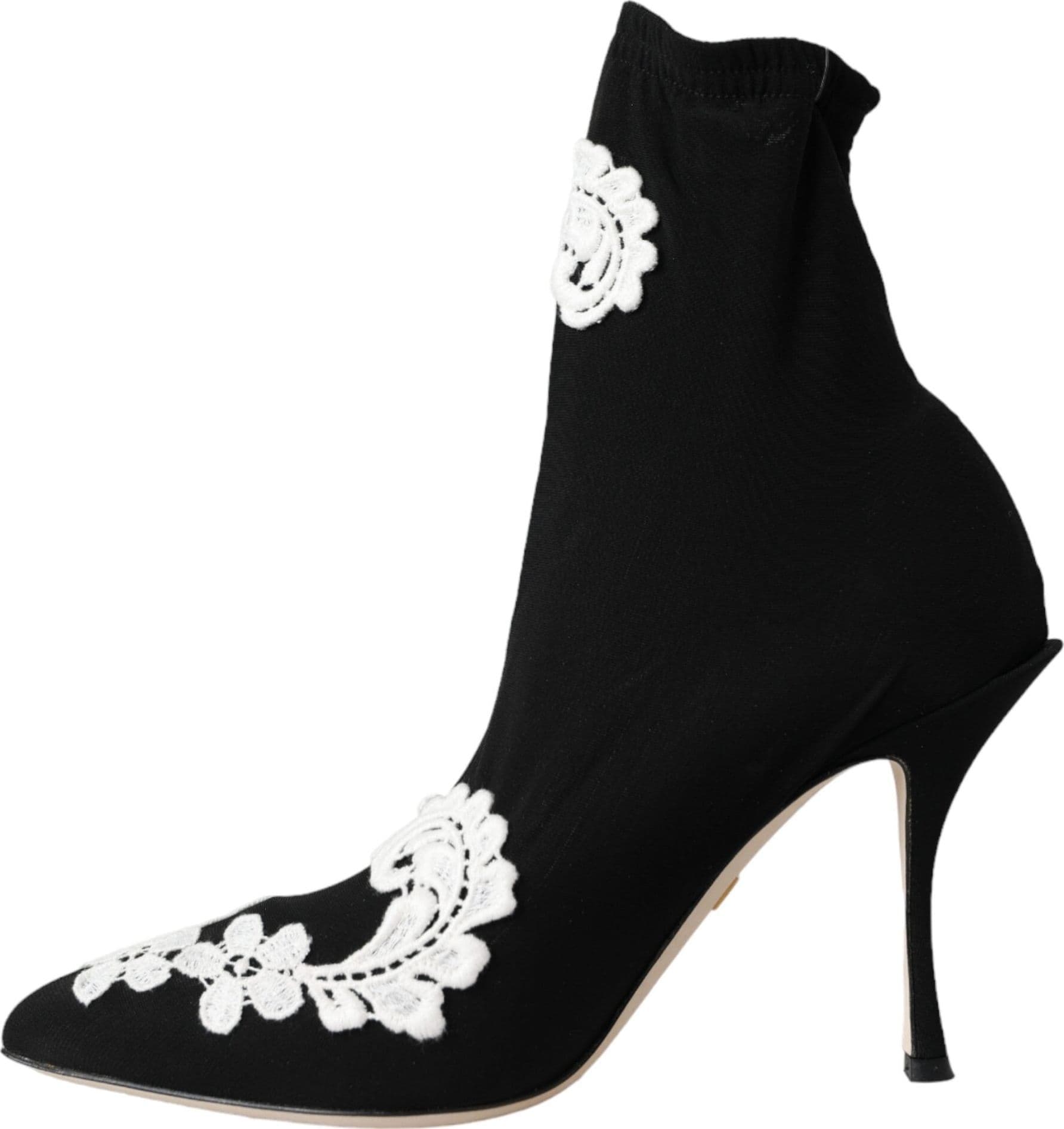 Black White Embroidery Slip On Boots Shoes - 4