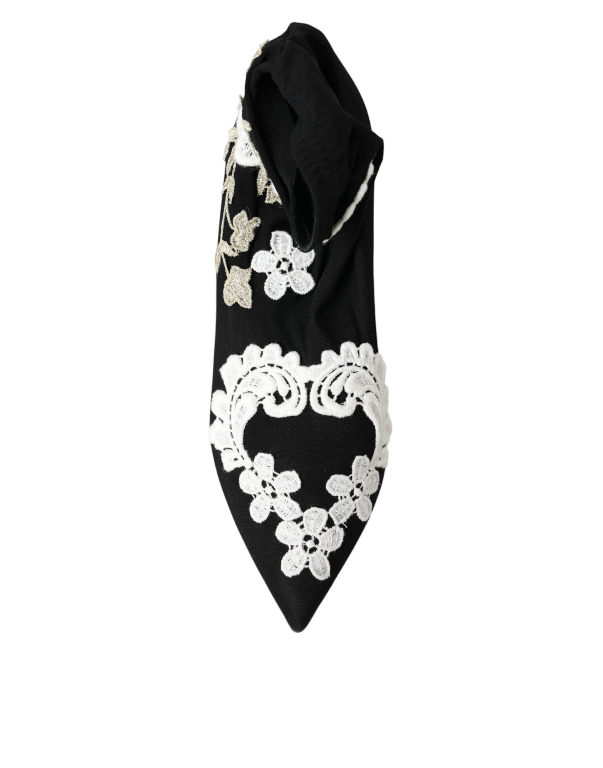 Black White Embroidery Slip On Boots Shoes - 7