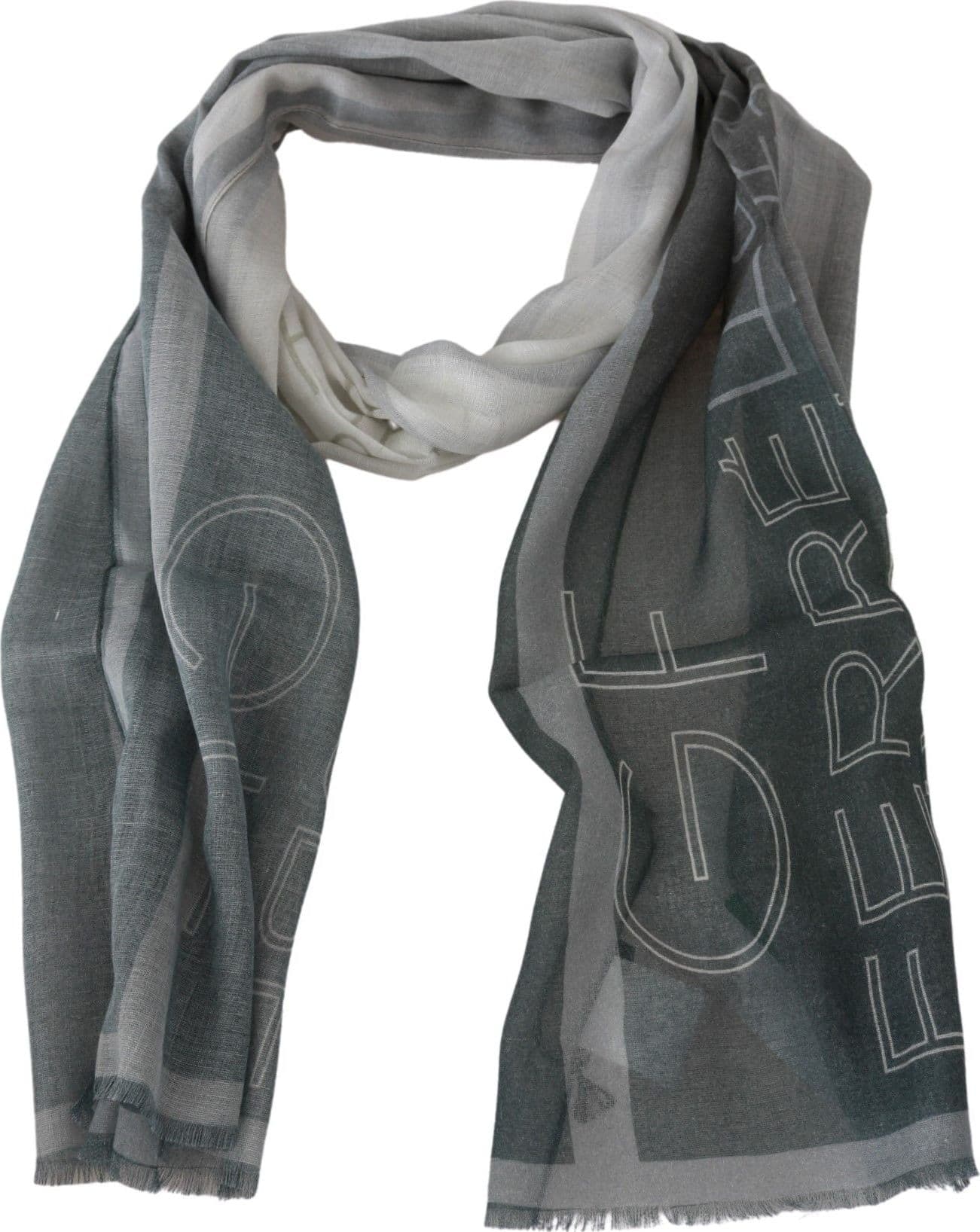 Gray Wool Viscose Foulard Patterned Branded Scarf - 5