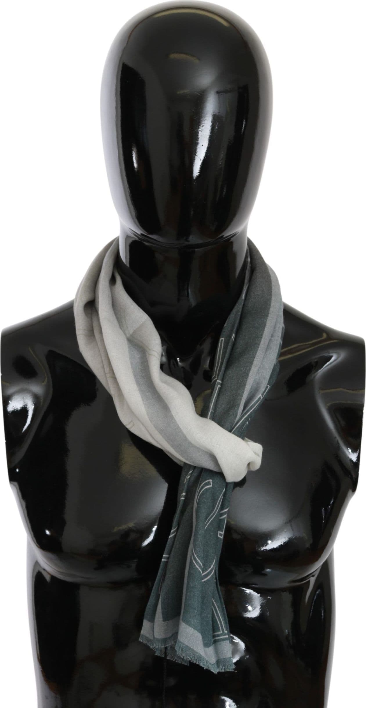 Gray Wool Viscose Foulard Patterned Branded Scarf - 6