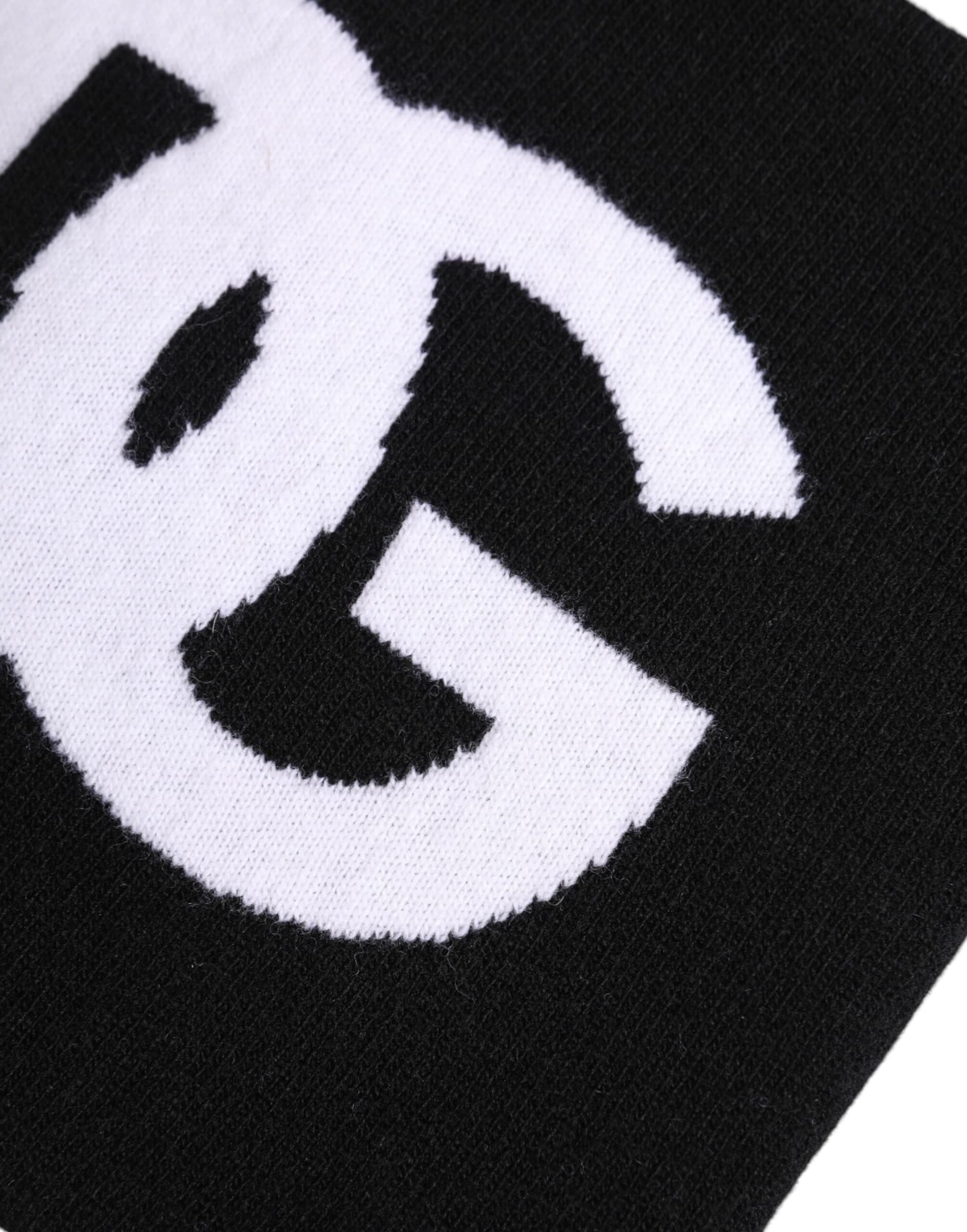 Black White Logo Print Knitted Neck Warmer Scarf - 4