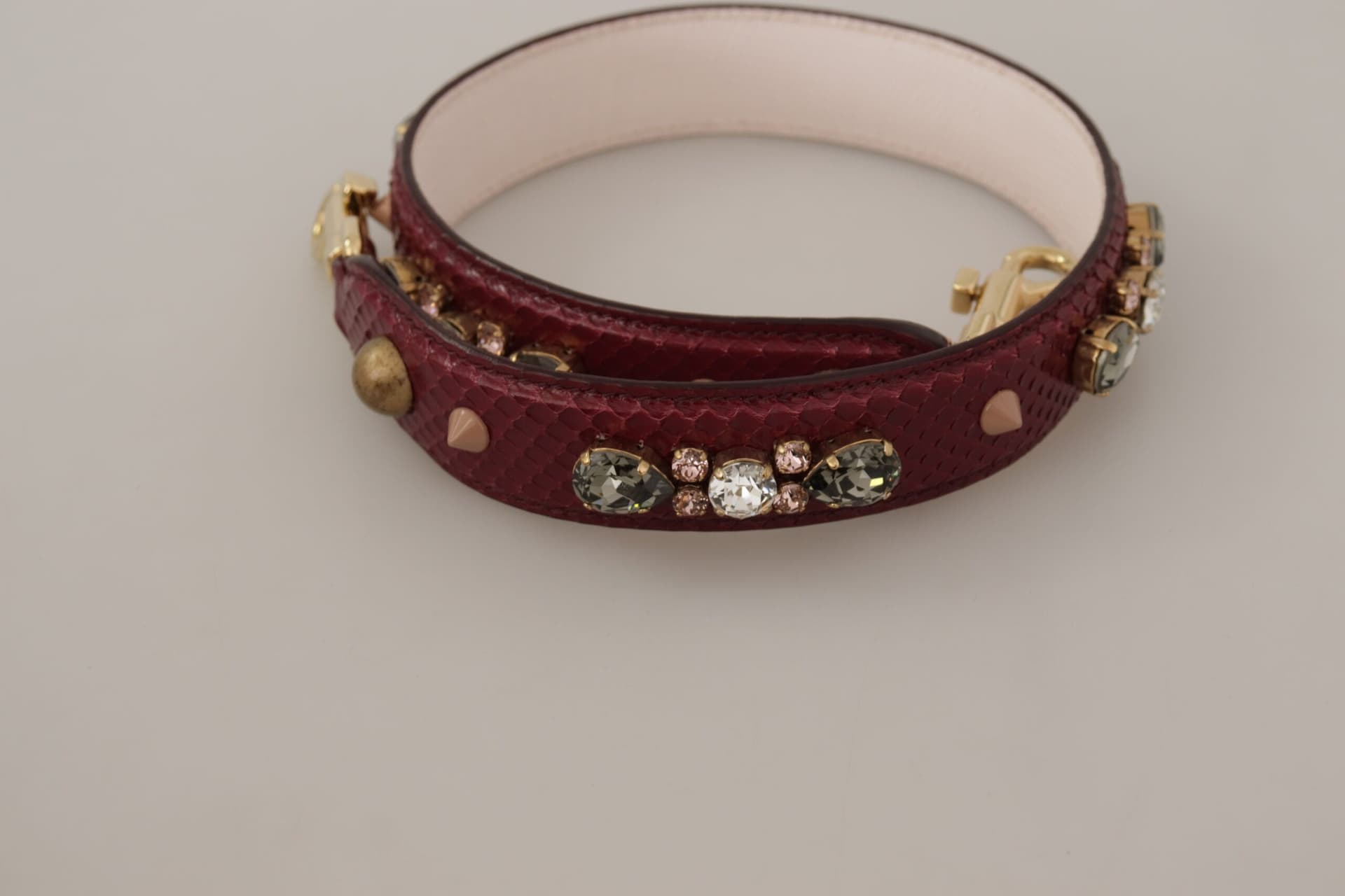 Bordeaux Leather Crystals Bag Shoulder Strap - 4