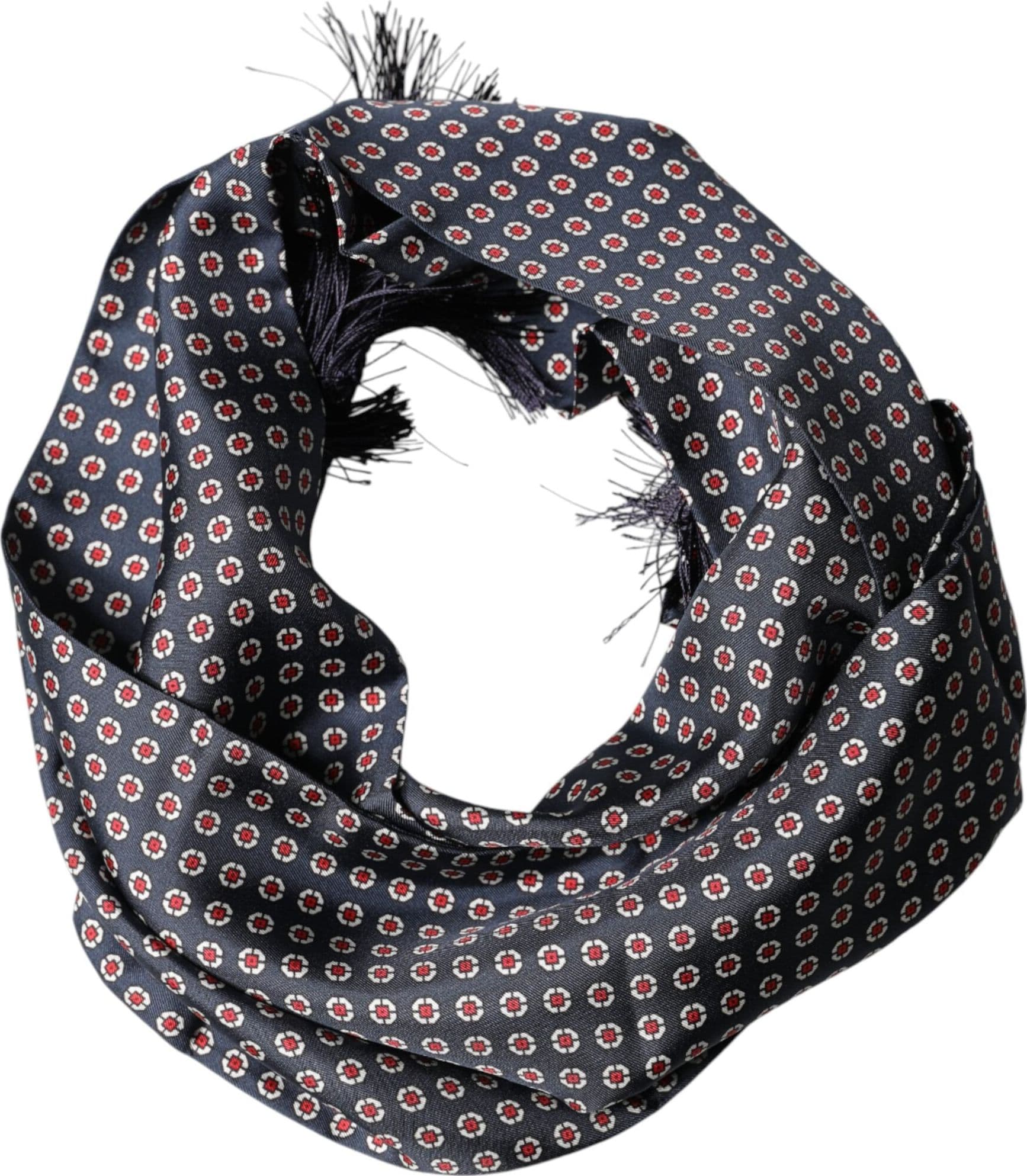 Black Patterned Fringes Neck Foulard Scarf - 3