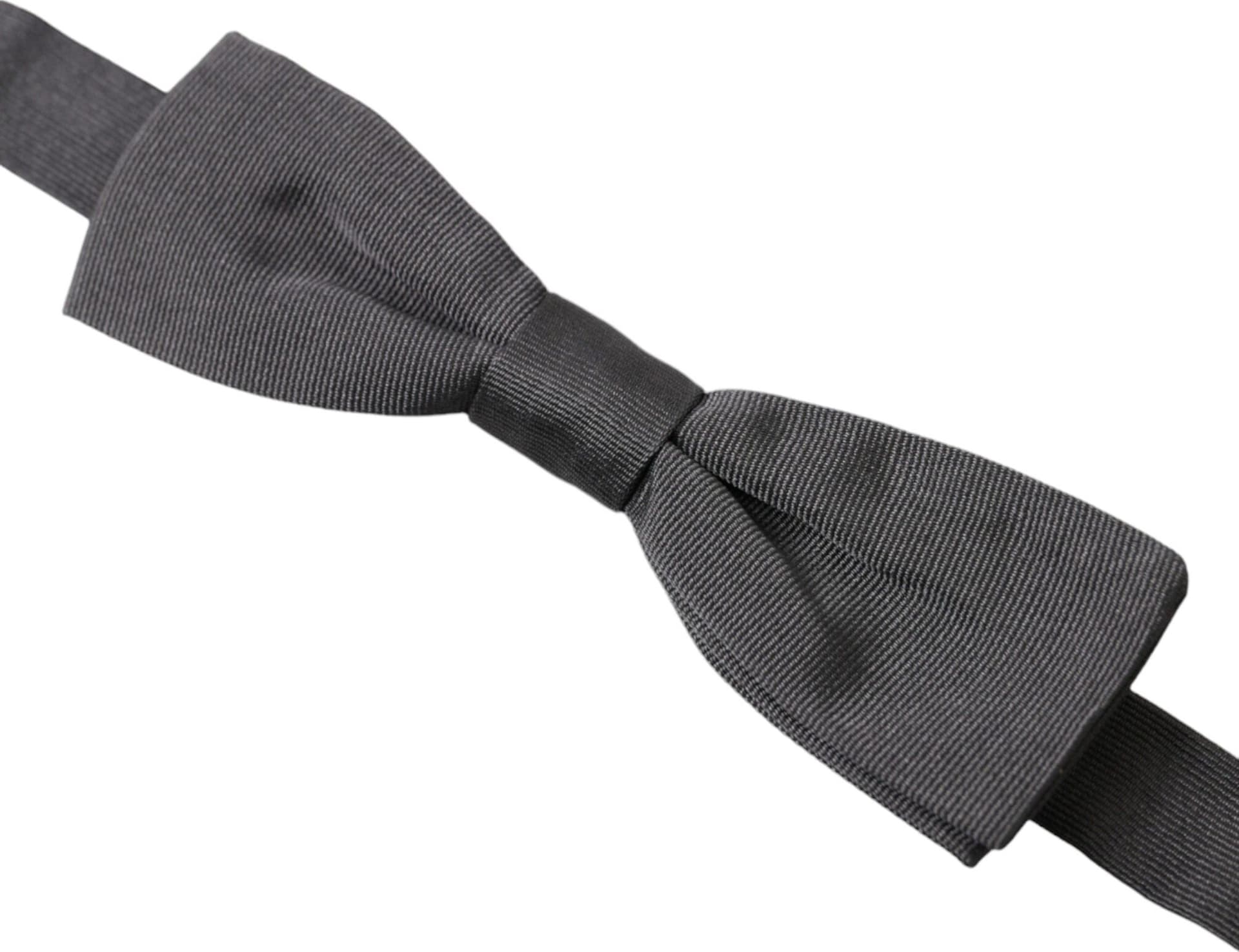Dark Gray Silk Adjustable Neck Men Papillon Bow Tie - 2