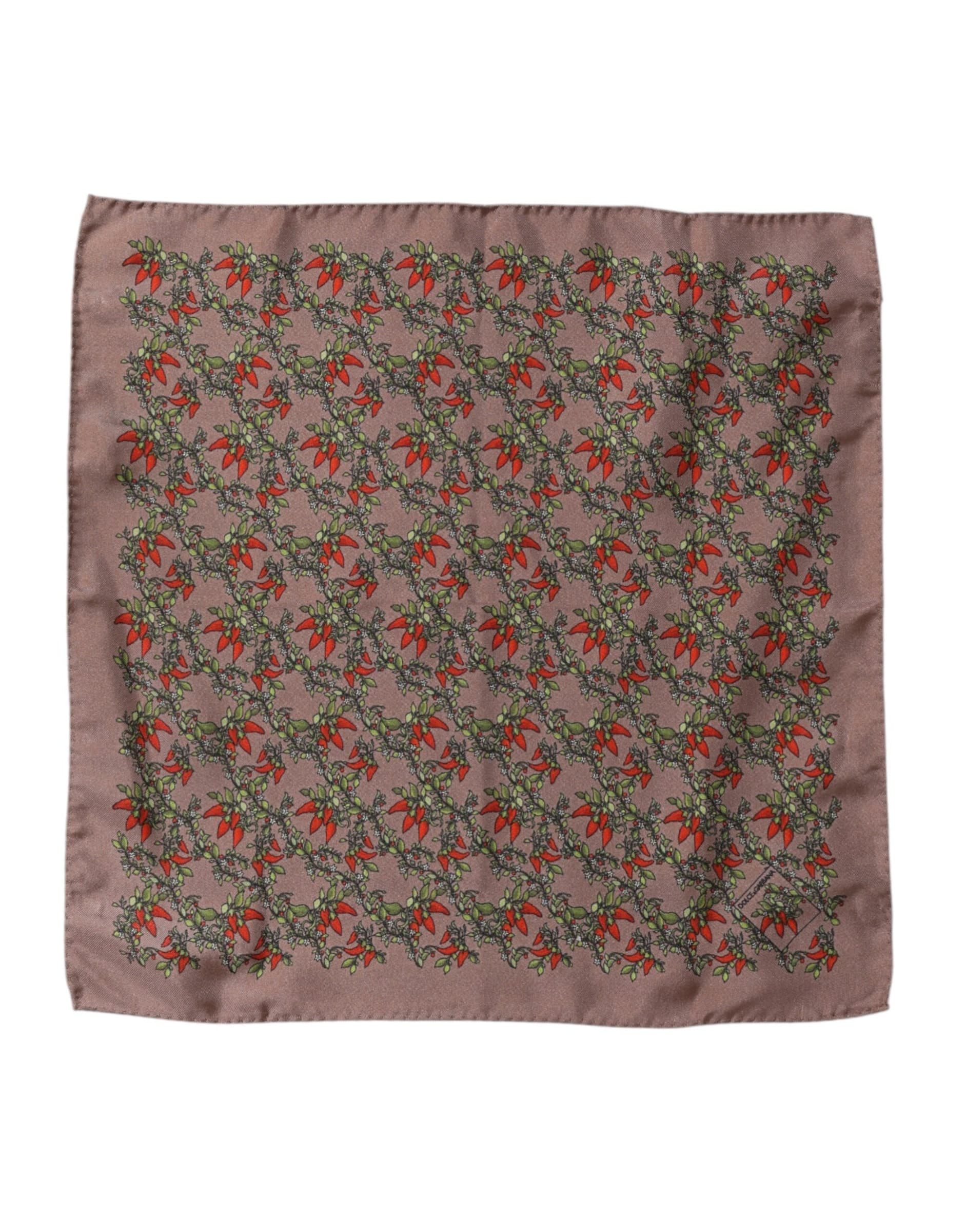 Brown Chilis Silk Square Men Foulard Scarf