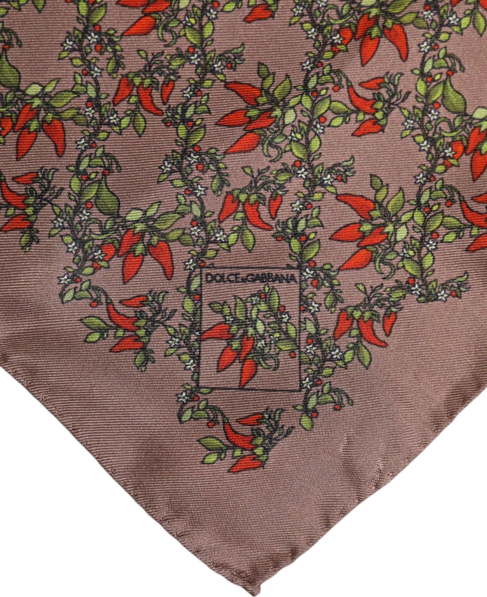 Brown Chilis Silk Square Men Foulard Scarf - 4