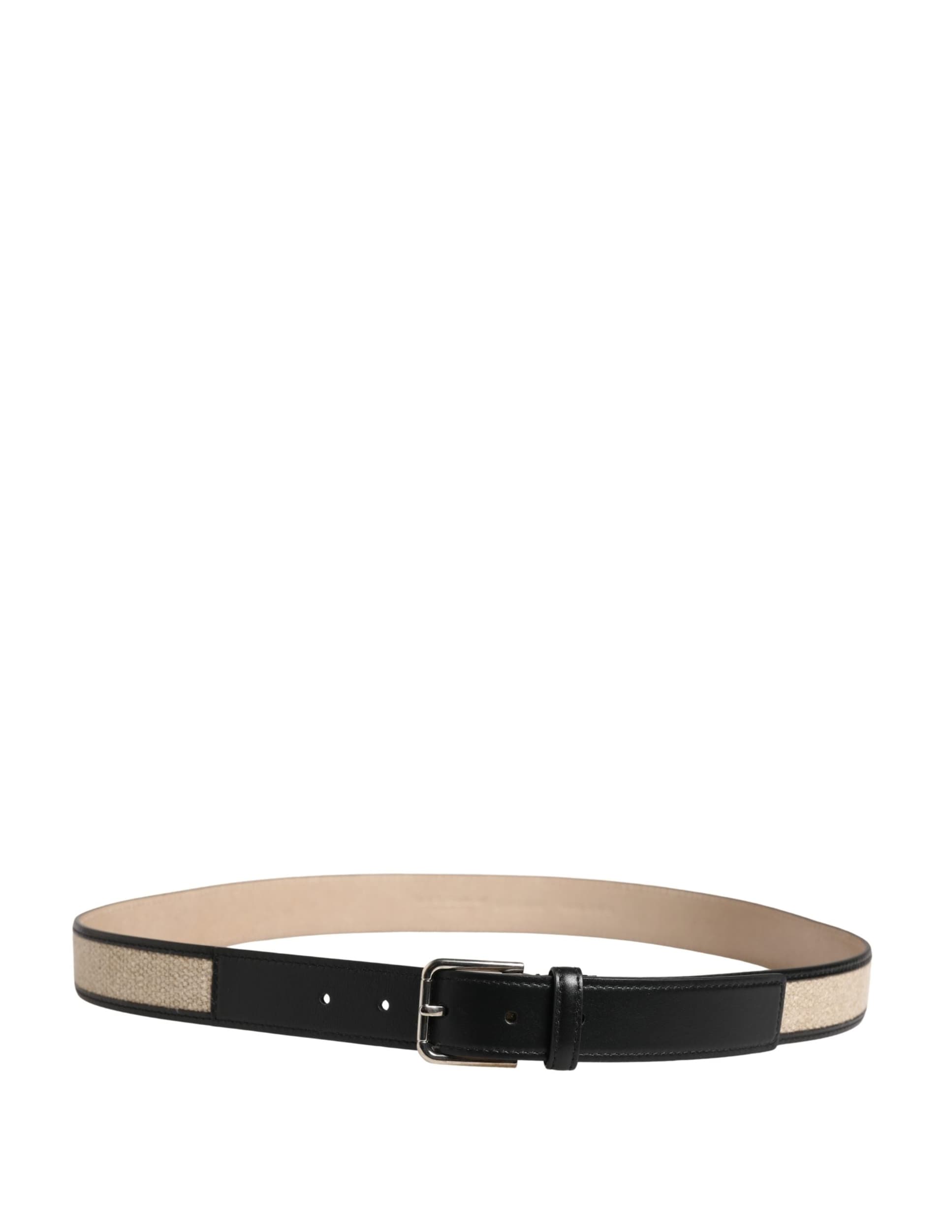 Men Beige Woven Leather Metal Buckle Belt - 3