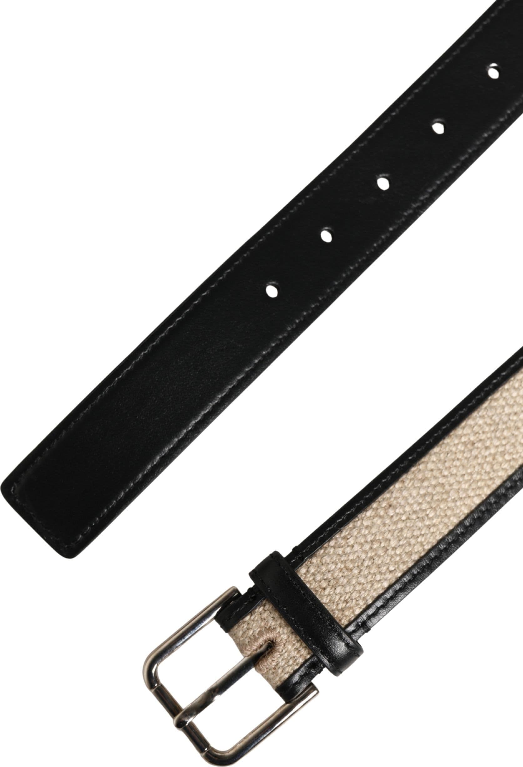 Men Beige Woven Leather Metal Buckle Belt - 7