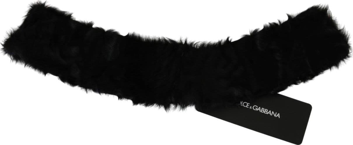 Black Fur Neck Collar Wrap Lambskin Scarf - 3