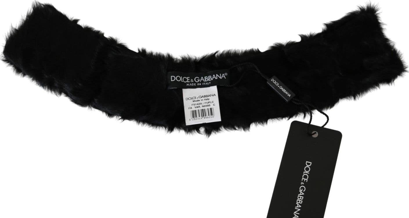 Black Fur Neck Collar Wrap Lambskin Scarf - 4