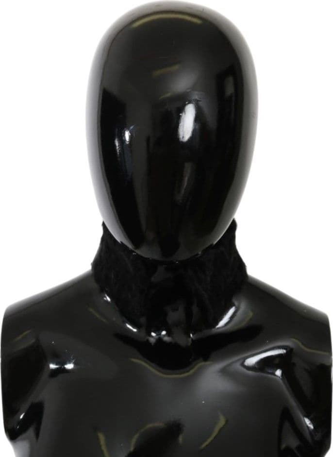 Black Fur Neck Collar Wrap Lambskin Scarf - 5