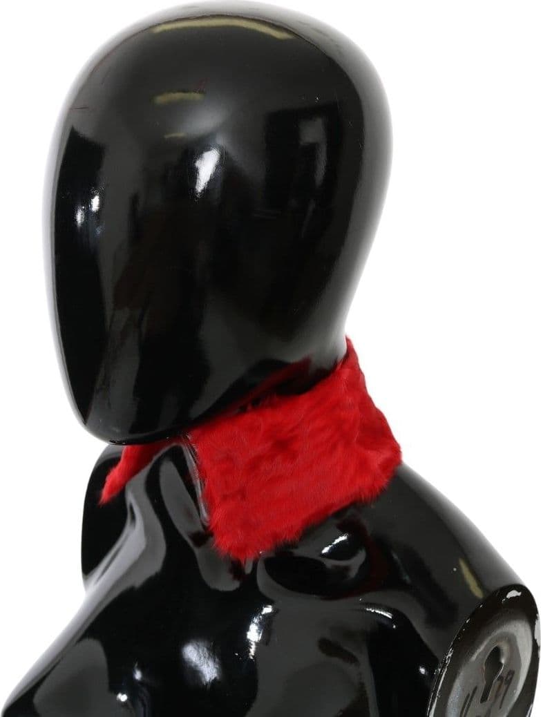 Red Fur Neck Collar Wrap Lambskin Scarf - 2