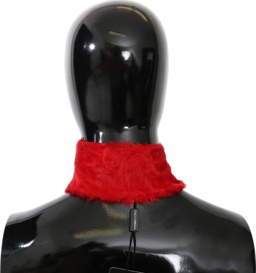 Red Fur Neck Collar Wrap Lambskin Scarf - 3