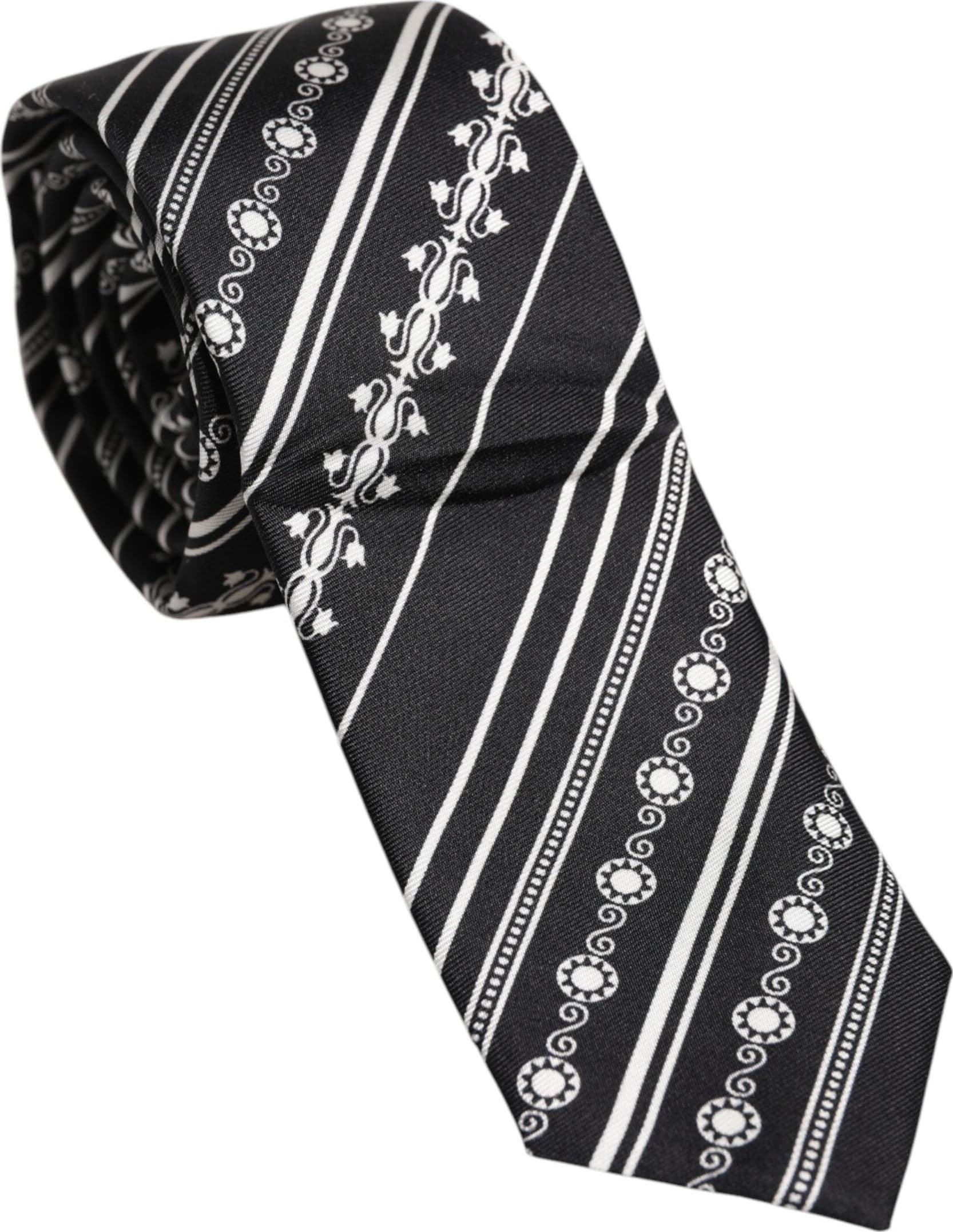 Black White Stripes Silk Adjustable Necktie Tie - 2