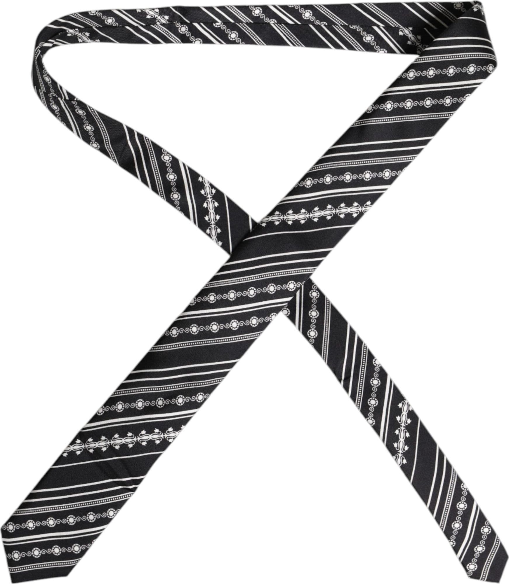 Black White Stripes Silk Adjustable Necktie Tie - 3