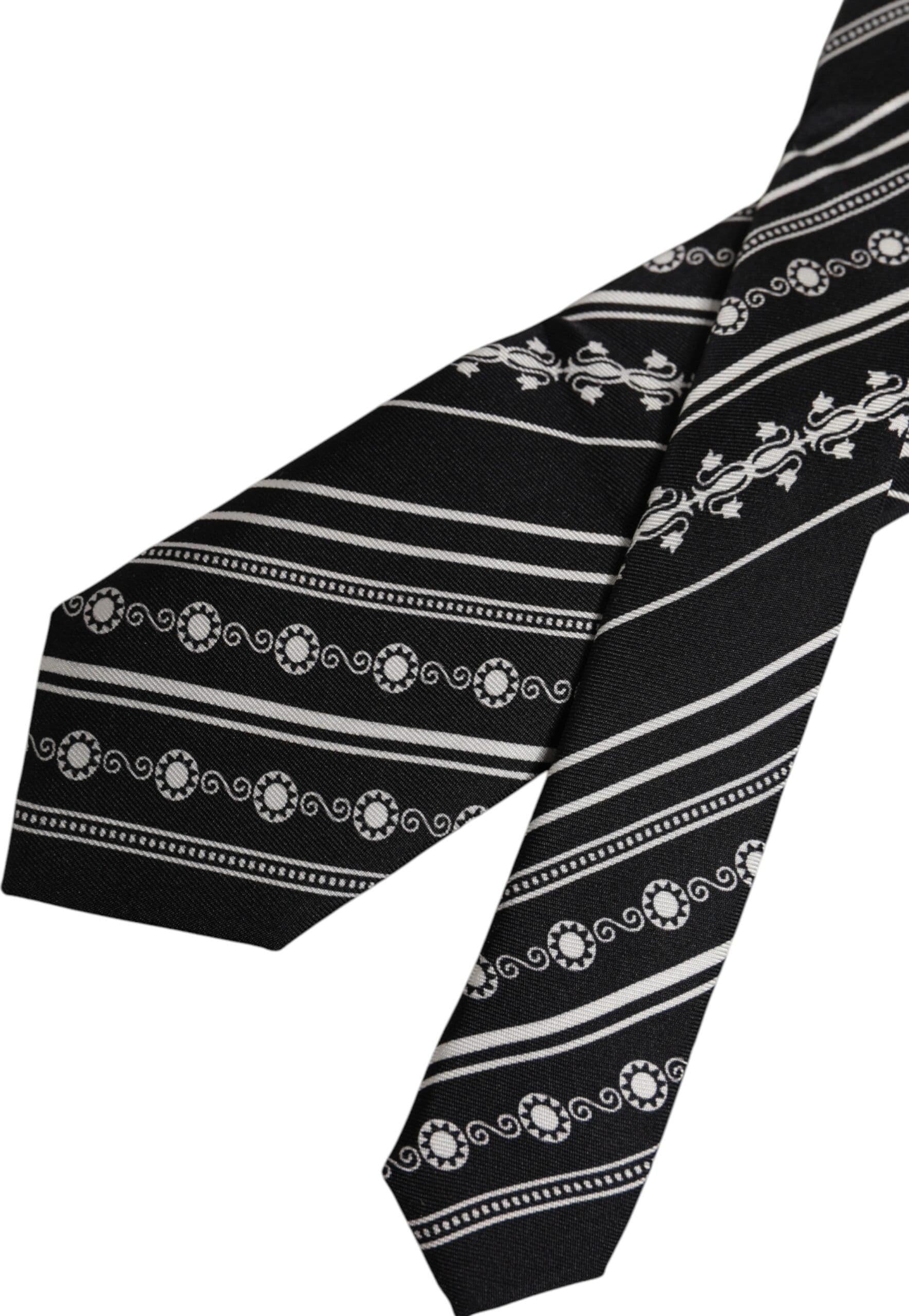 Black White Stripes Silk Adjustable Necktie Tie - 4