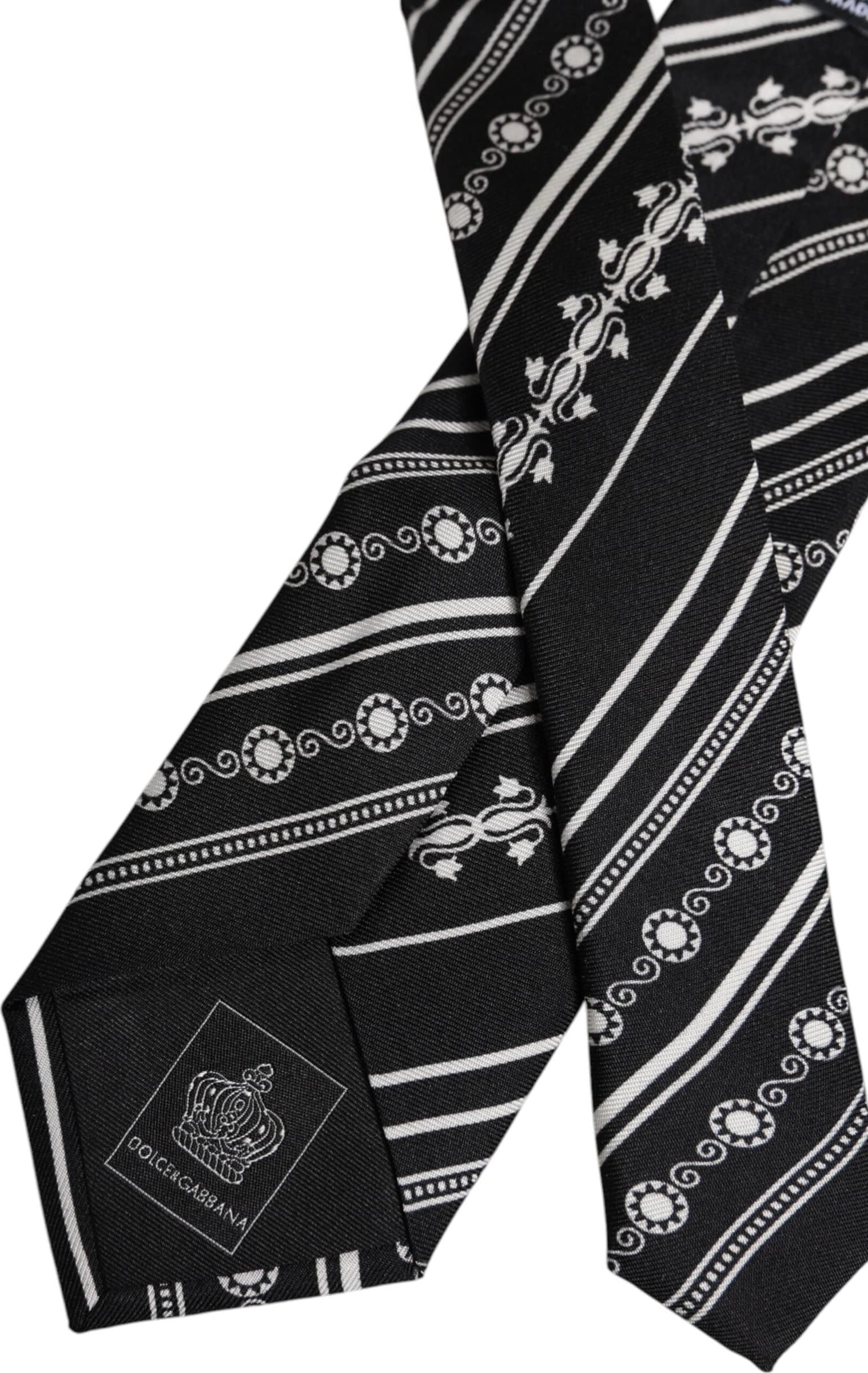 Black White Stripes Silk Adjustable Necktie Tie - 5