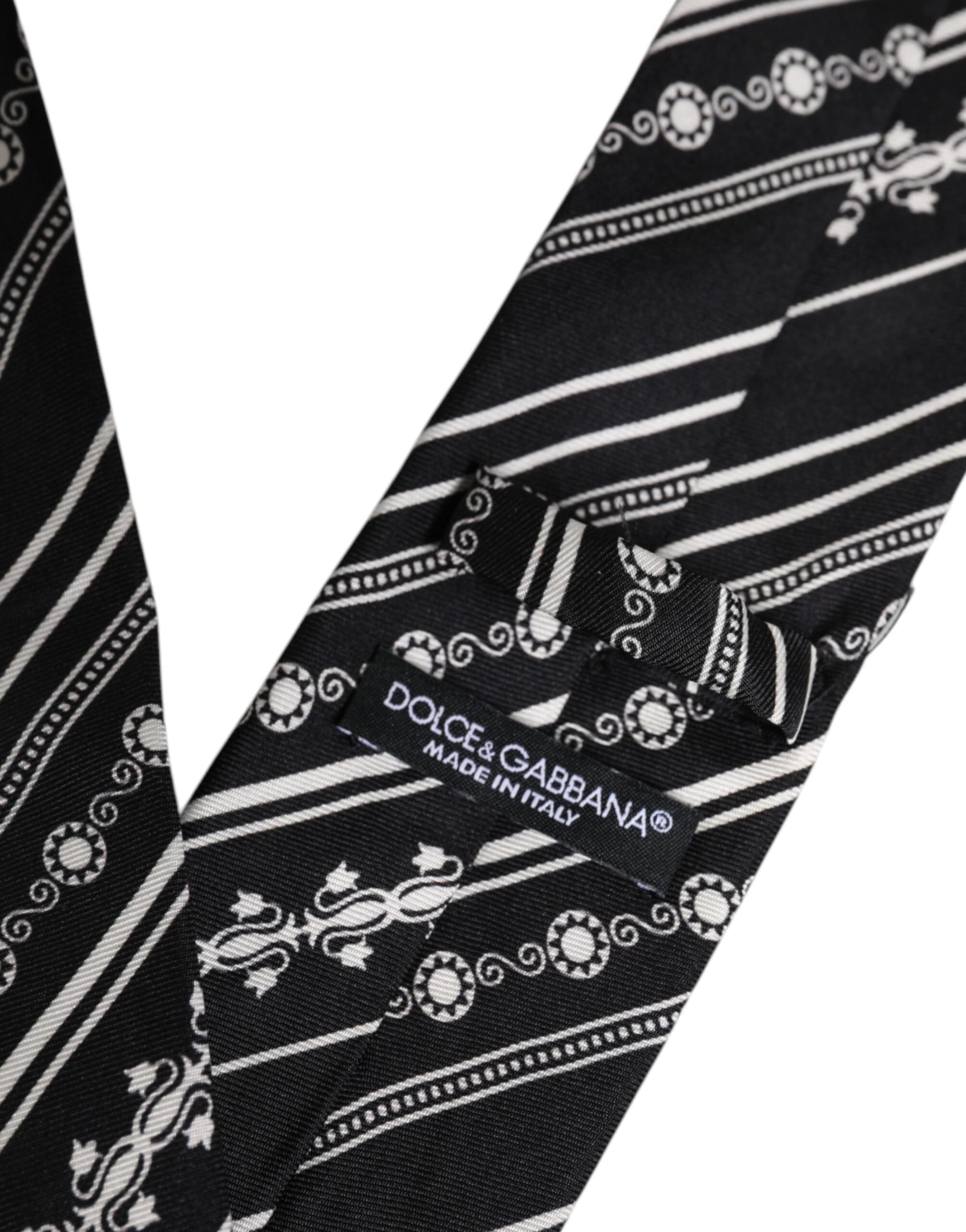 Black White Stripes Silk Adjustable Necktie Tie - 6