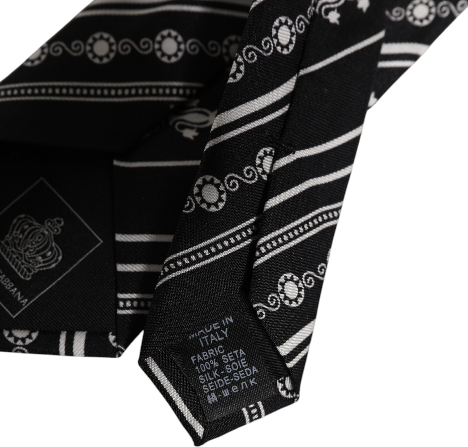 Black White Stripes Silk Adjustable Necktie Tie - 7