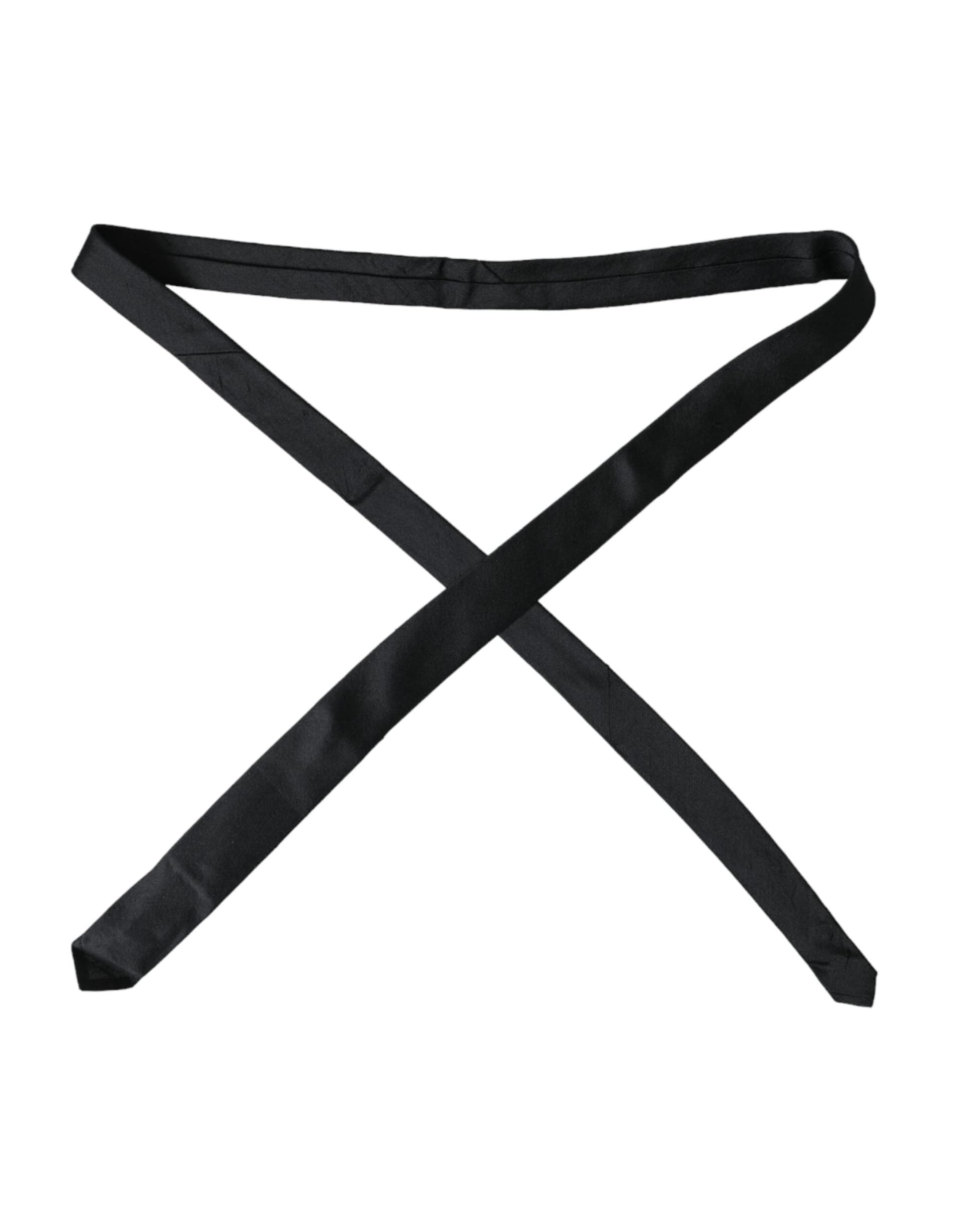 Black Solid 100% Silk Adjustable Tie - 2