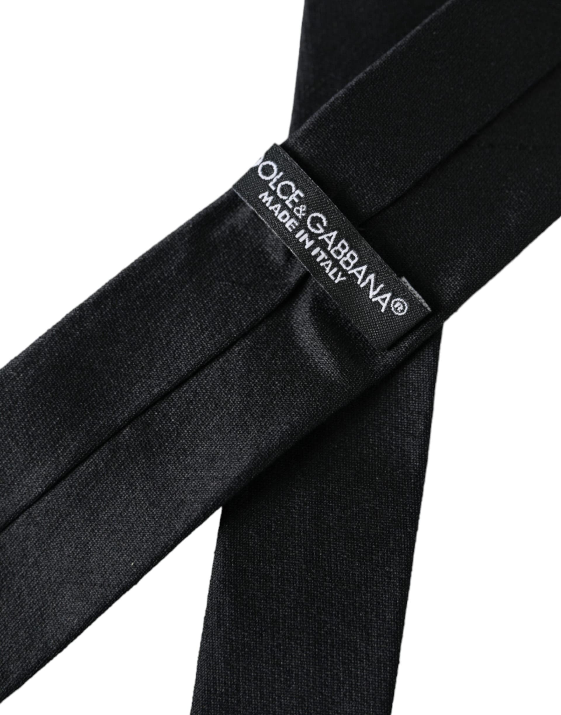 Black Solid 100% Silk Adjustable Tie - 3