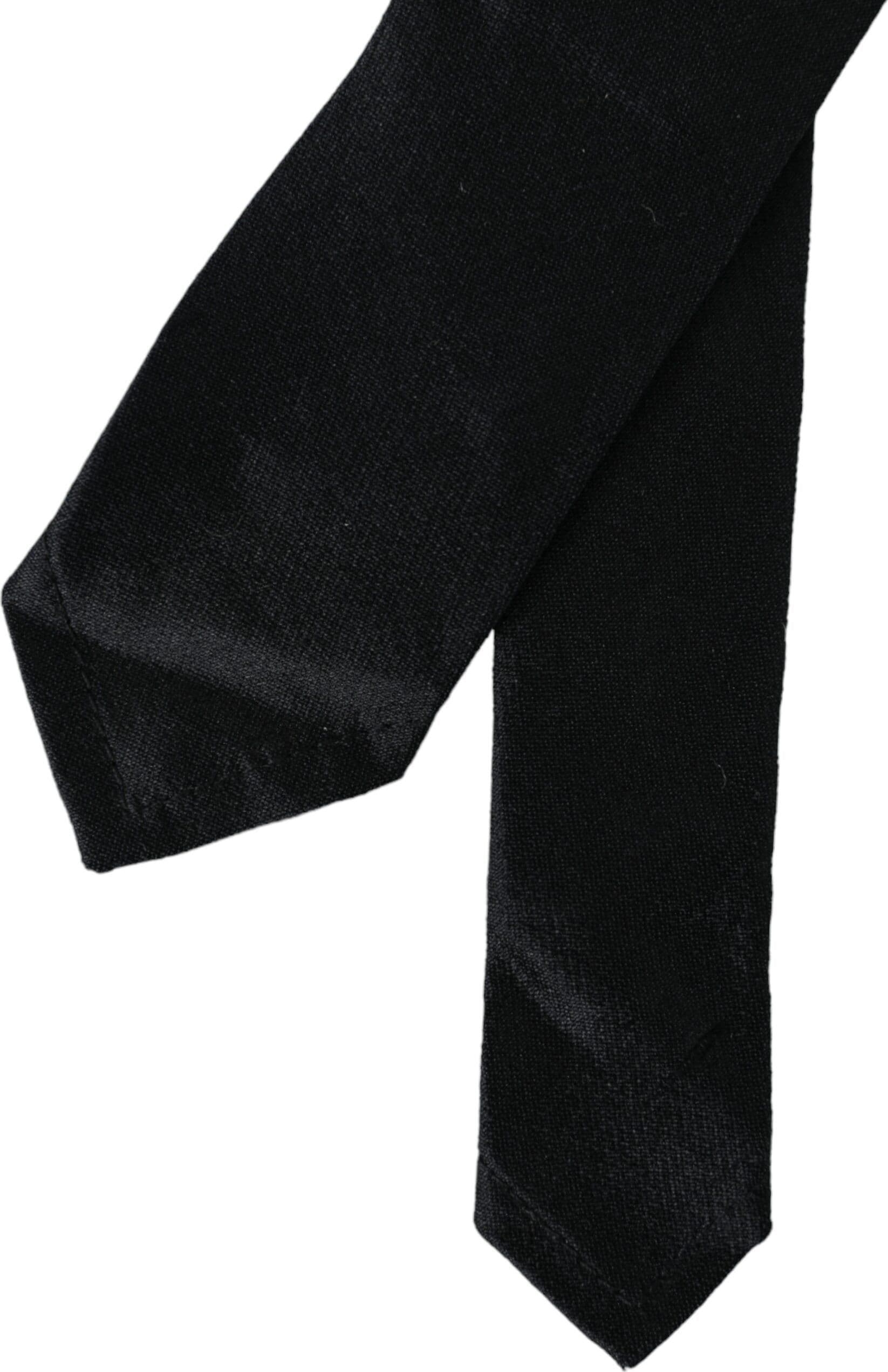 Black Solid 100% Silk Adjustable Tie - 4