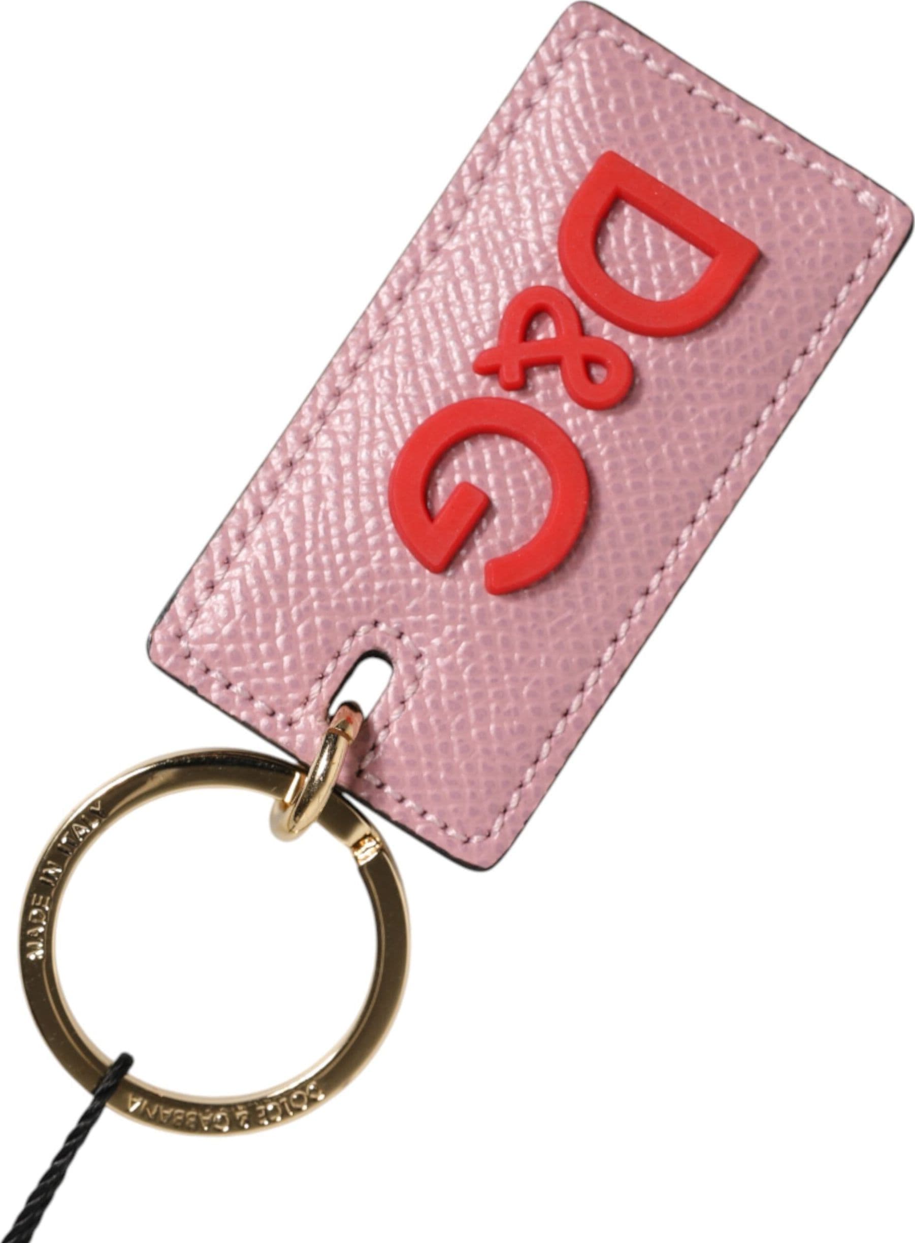 Pink Calf Leather Logo Metal Ring Men Keychain Keyring - 2
