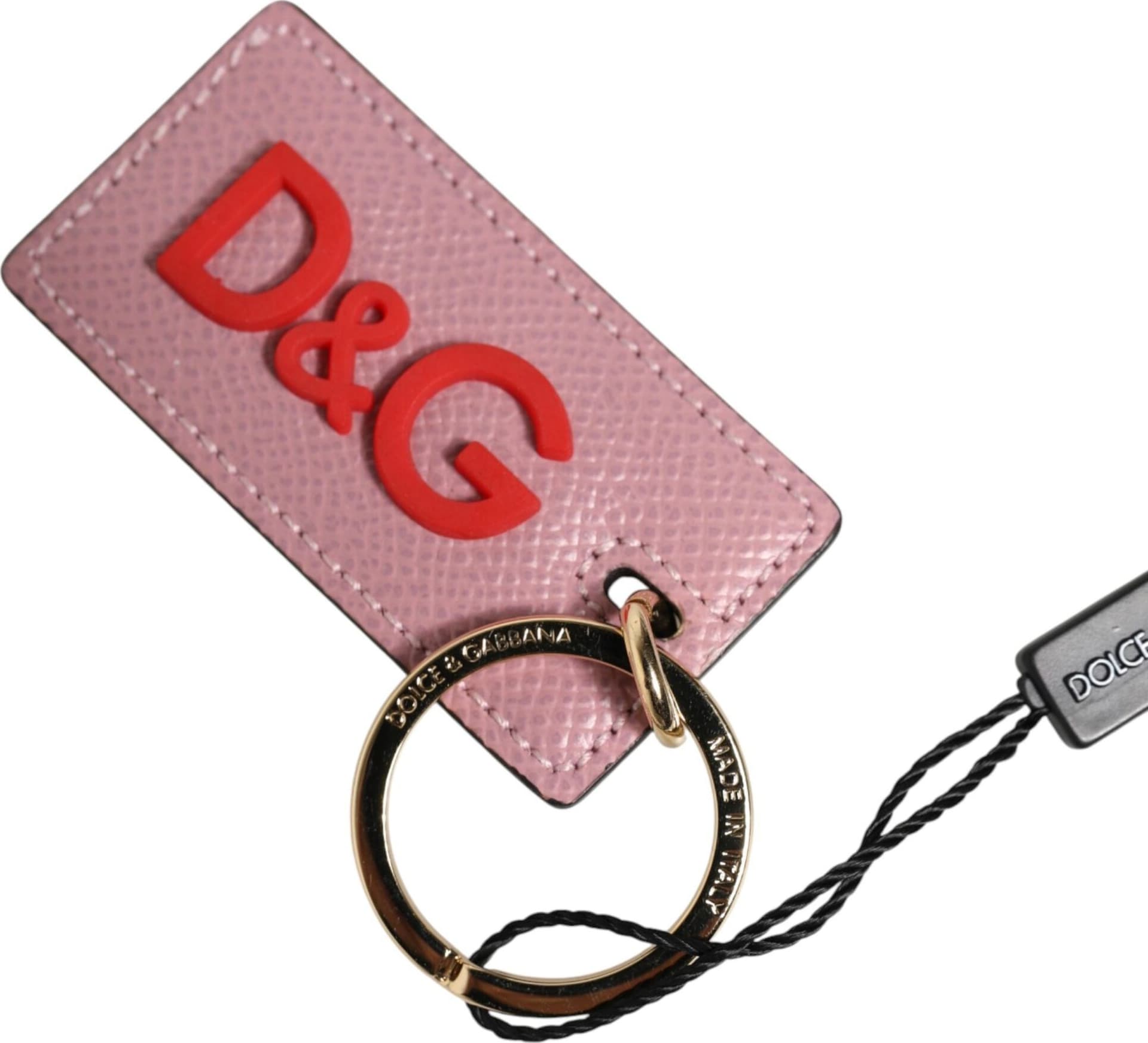Pink Calf Leather Logo Metal Ring Men Keychain Keyring - 4