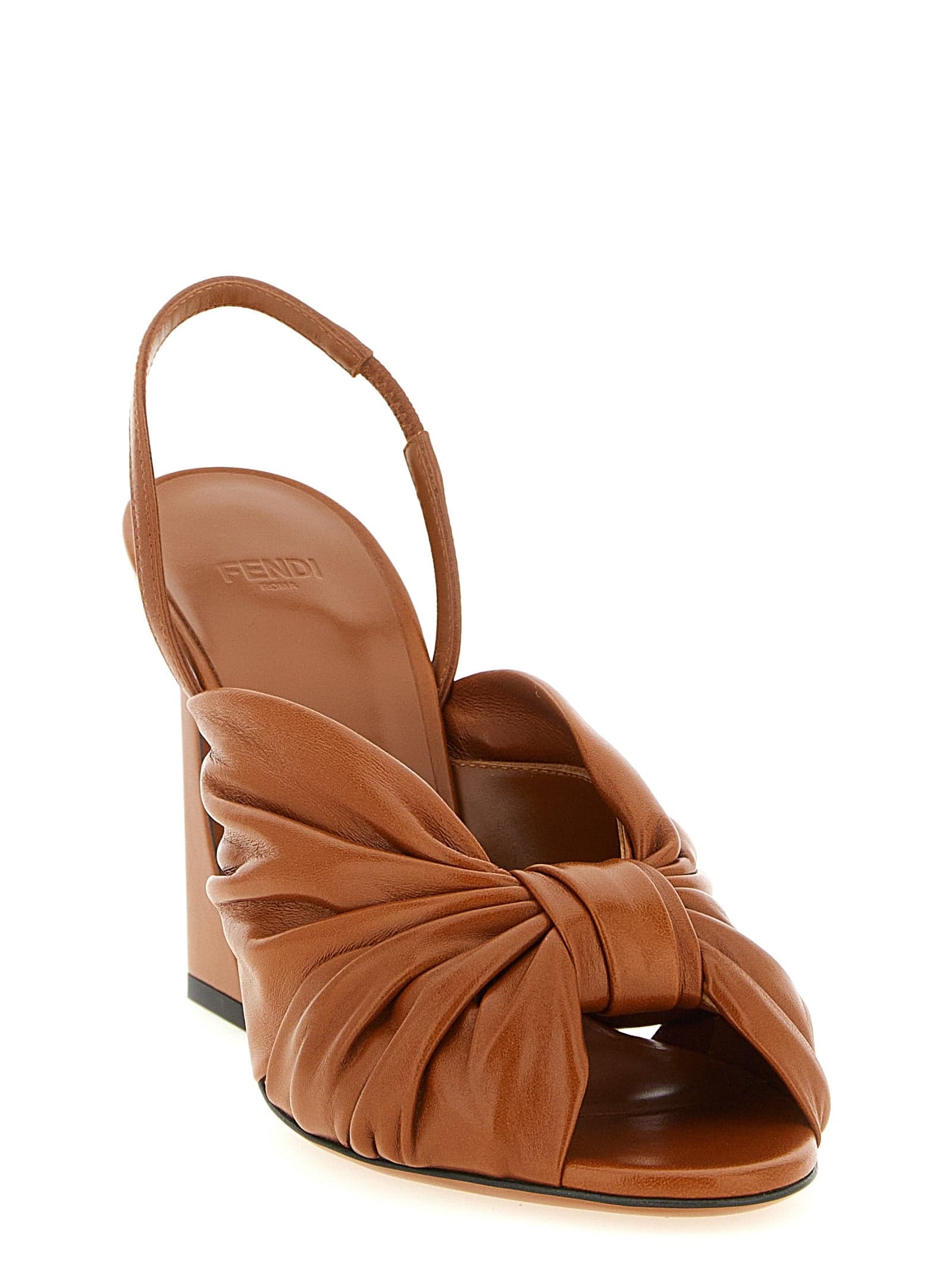 Brown Lamb Leather Stiletto Heel Sandals - 2