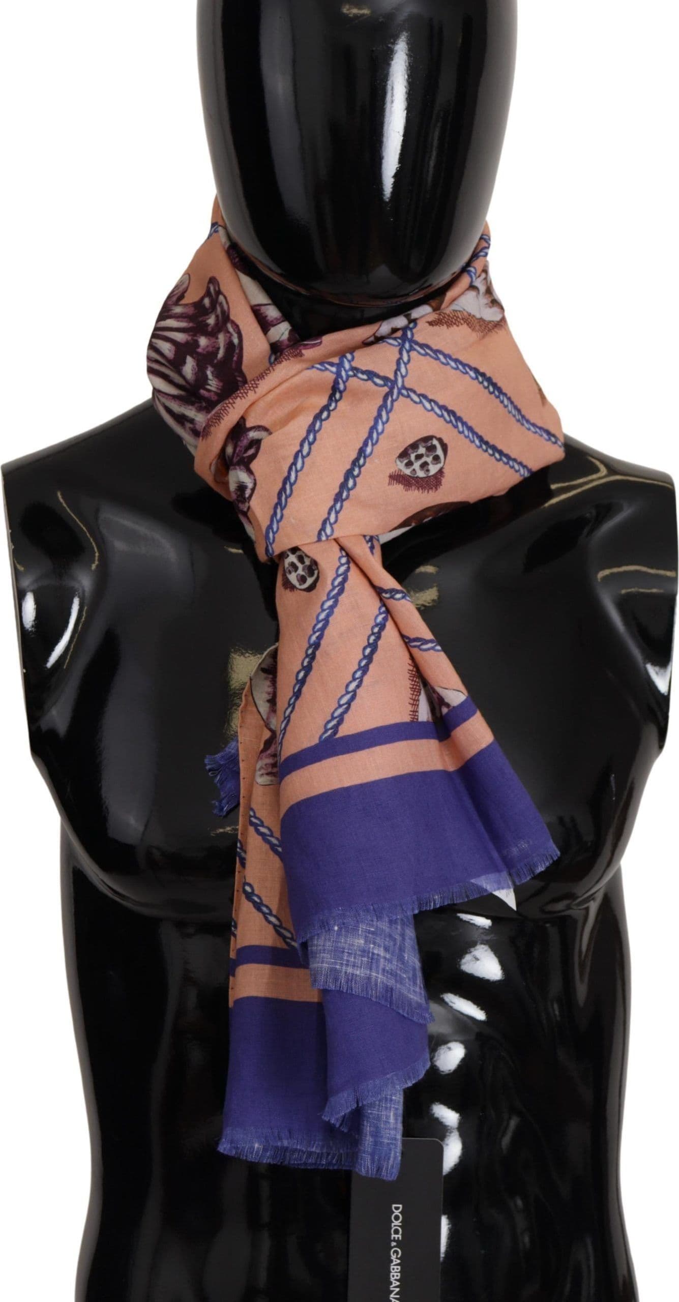 Blue Linen Seashell Pattern Mens Wrap Shawl Scarf - 3