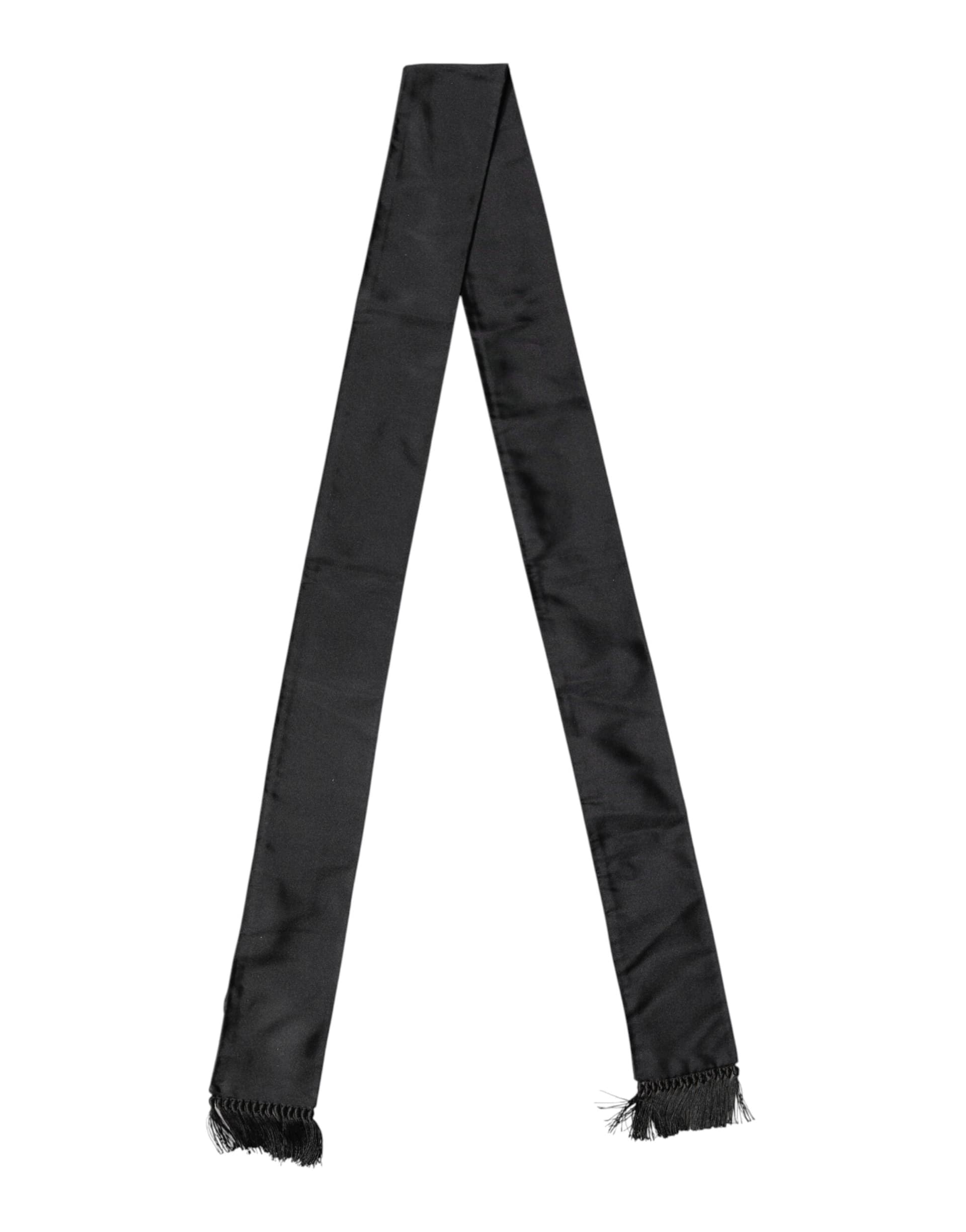 Black Silk Fringes Neck Wrap Foulard Scarf - 2