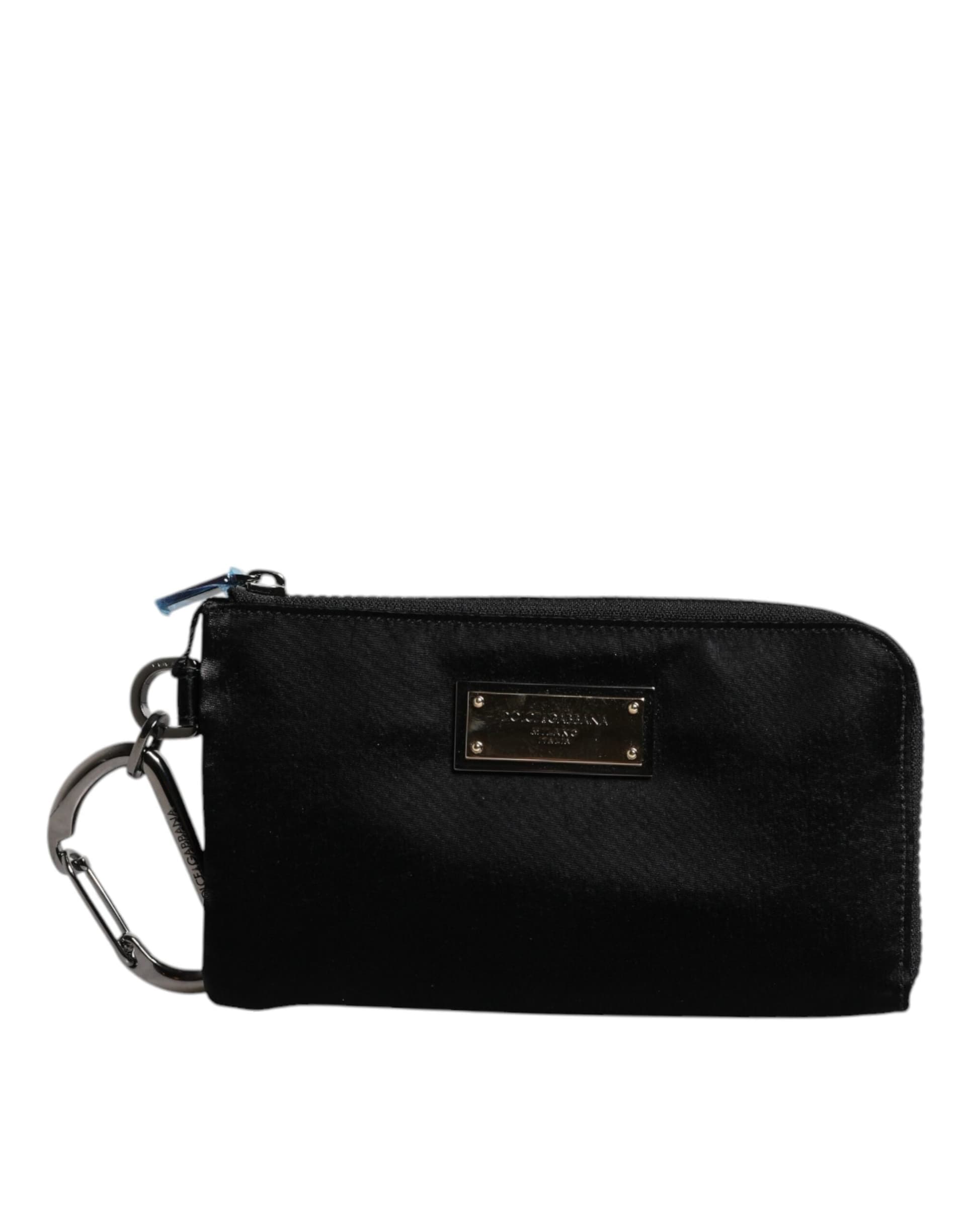 Black Nylon Logo Plaque Keyring Pouch Clutch Bag - 2