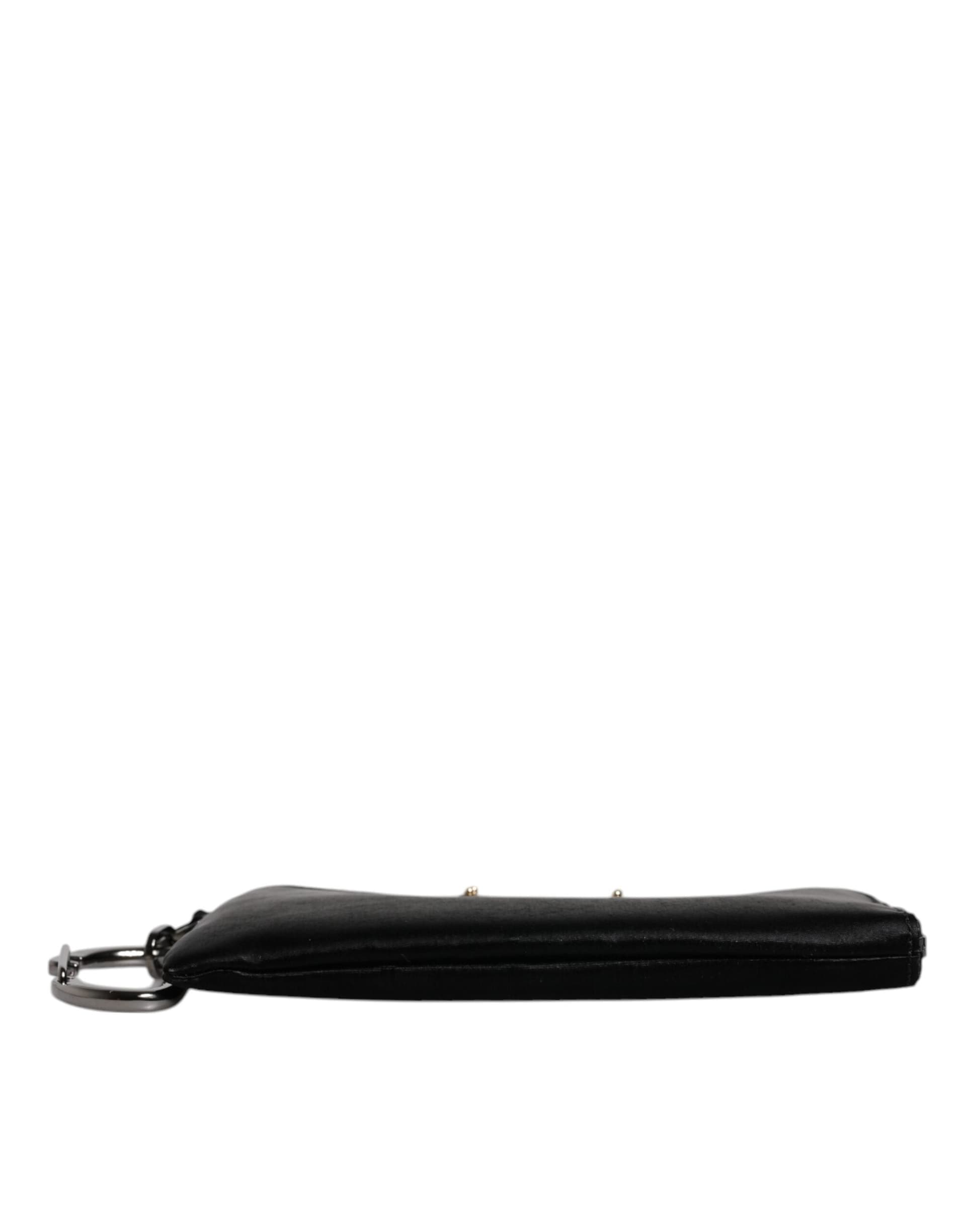 Black Nylon Logo Plaque Keyring Pouch Clutch Bag - 6